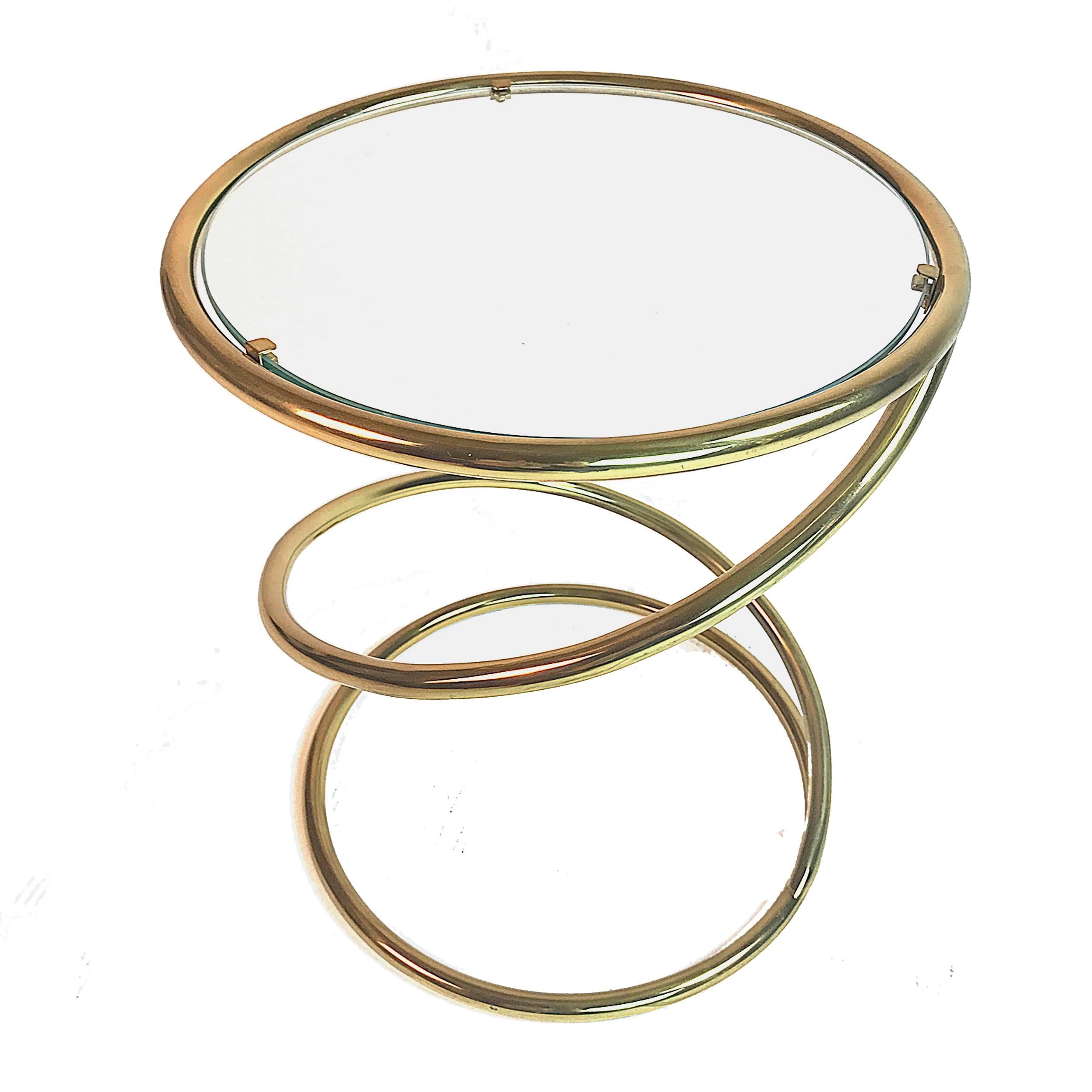 American Pace Collection Brass and Glass Spring or Spiral Coffee or End Table