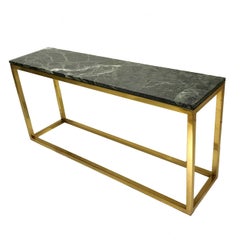 Sleek & Modern Heavy Pace Collection Green Marble and Brass Frame Console Table