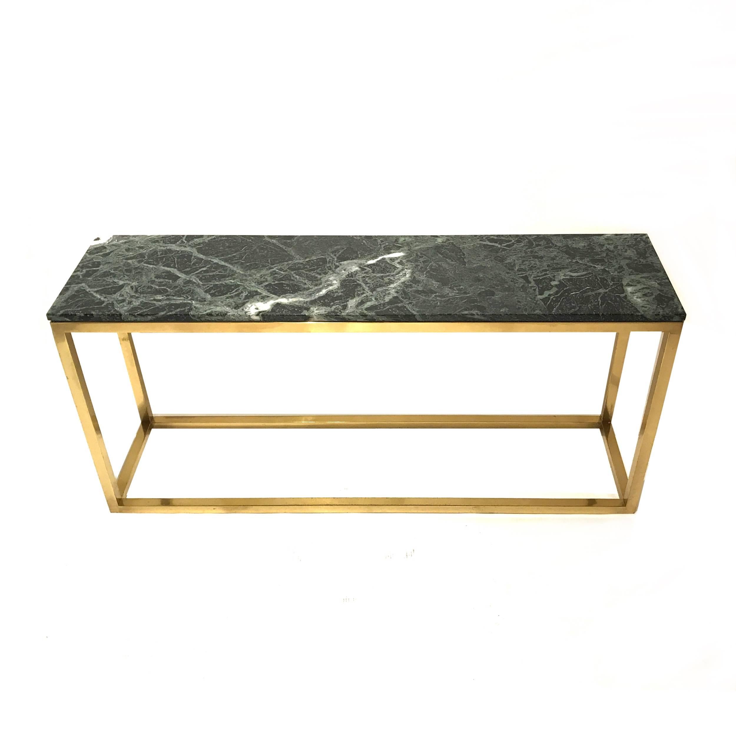 American Sleek & Modern Heavy Pace Collection Green Marble and Brass Frame Console Table