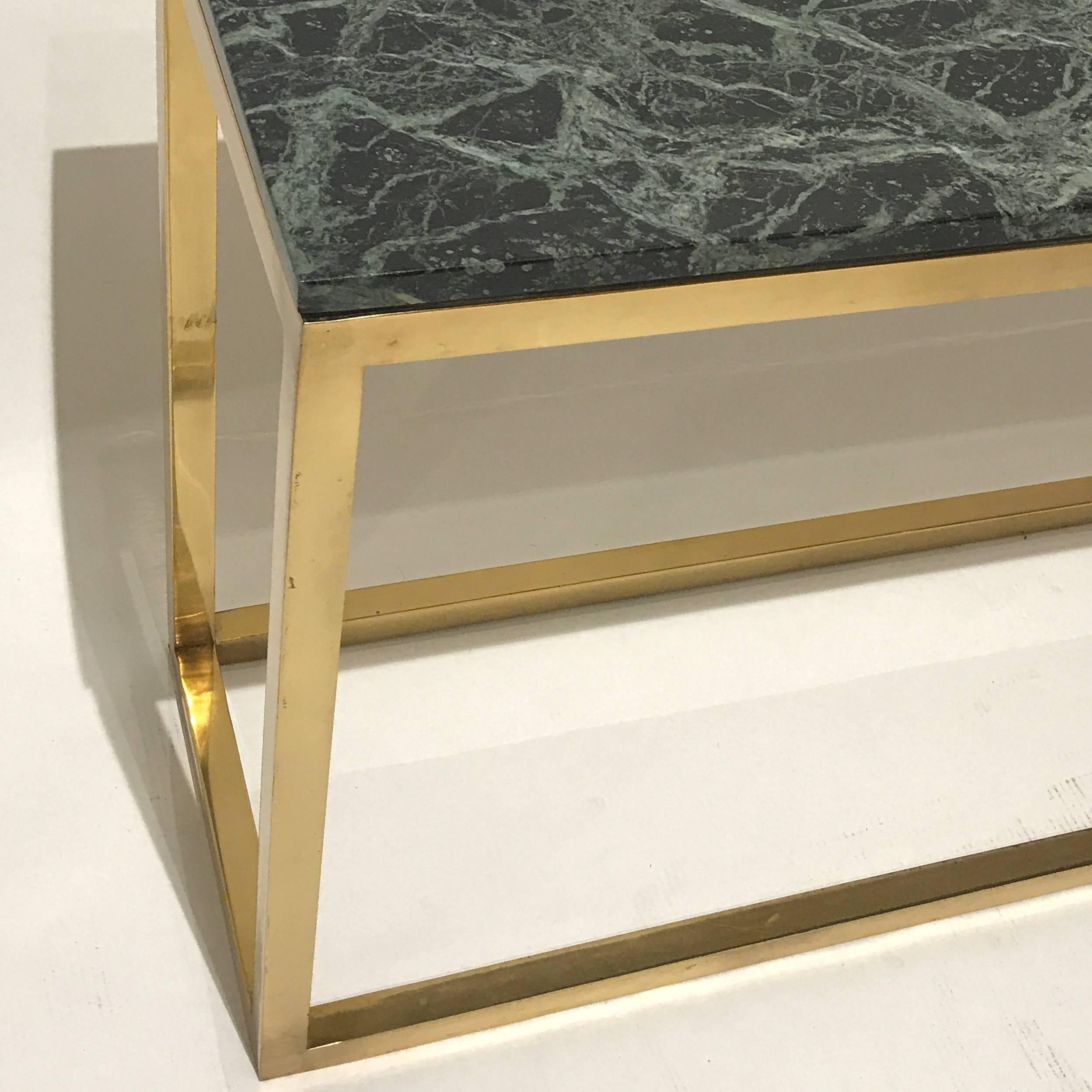 Sleek & Modern Heavy Pace Collection Green Marble and Brass Frame Console Table In Excellent Condition In Hudson, NY