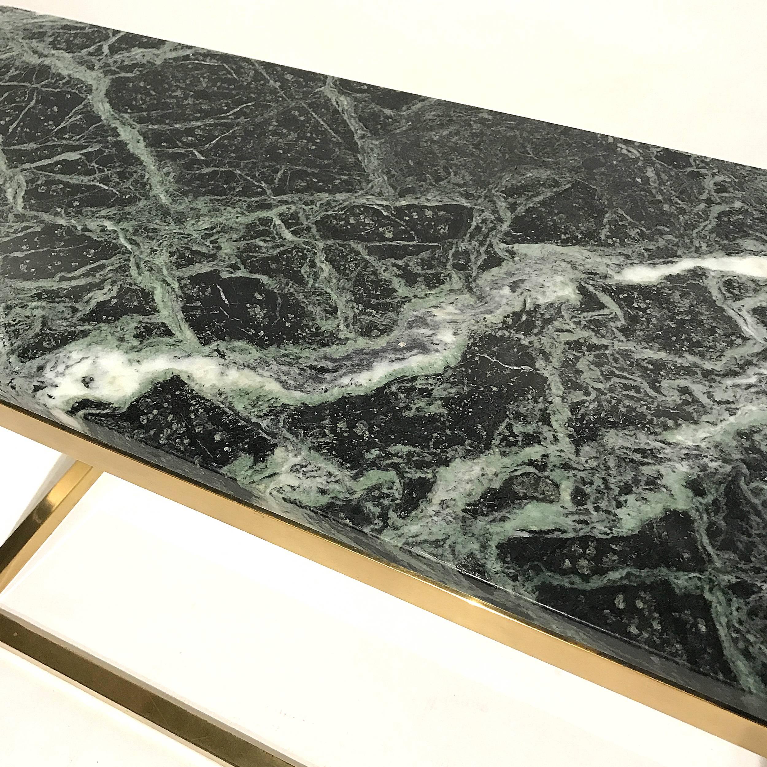 20th Century Sleek & Modern Heavy Pace Collection Green Marble and Brass Frame Console Table