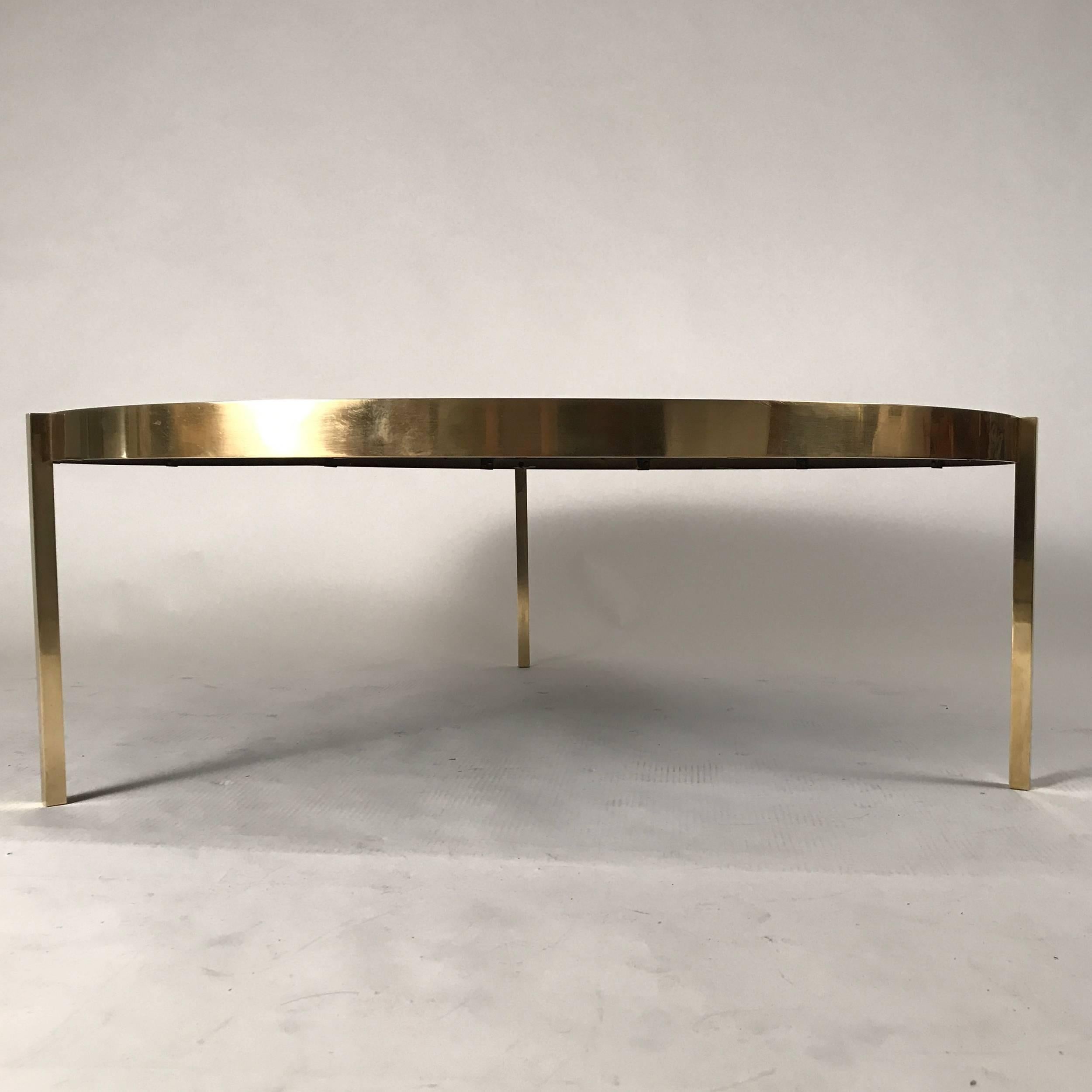 Rare Mosaic Top Table with Solid Brass Three-Legged Stilt Base by Mosaic House In Excellent Condition In Hudson, NY