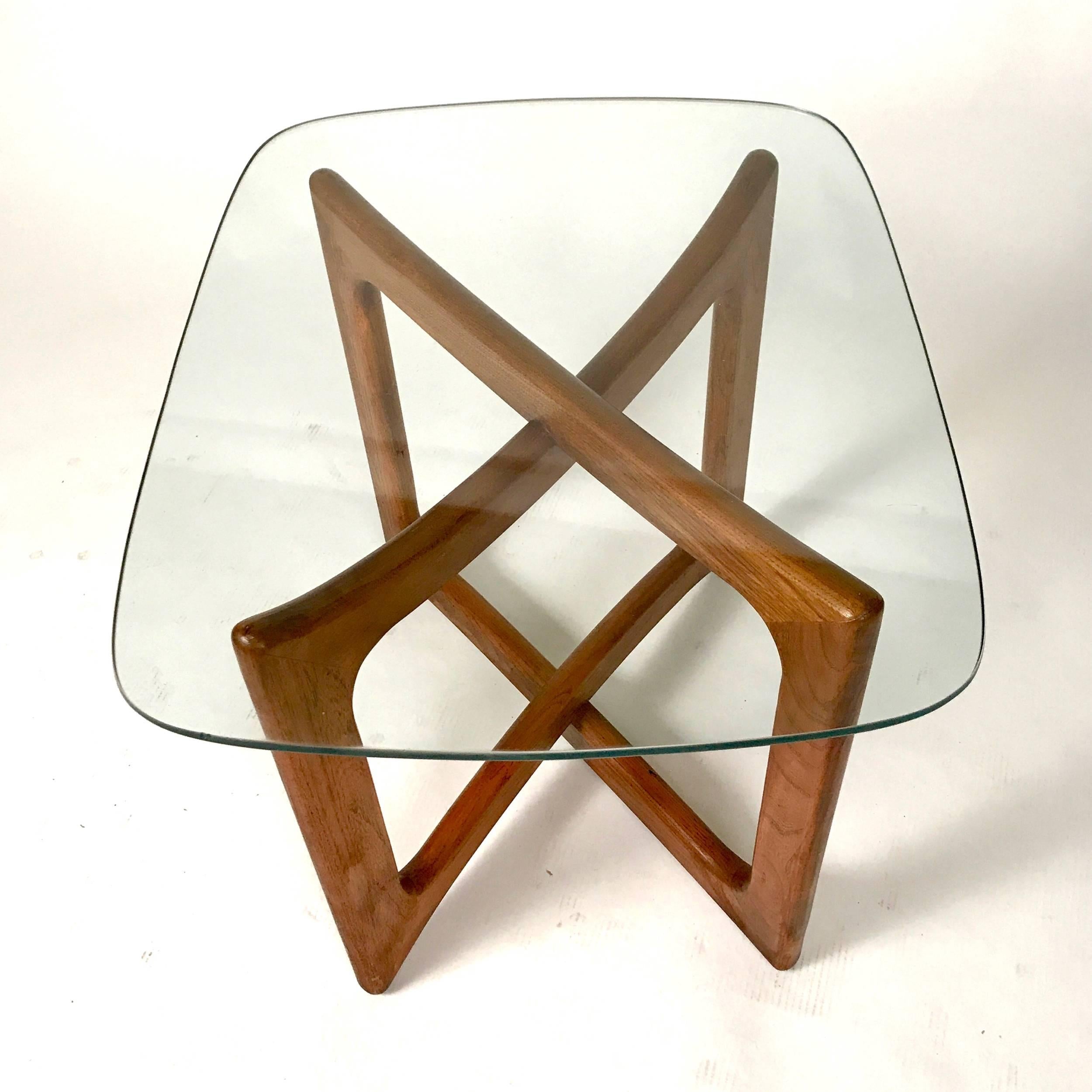 Gorgeous Mid-Century Modern sculptural walnut base with glass top table. Designed by Adrian Pearsall for Craft Associates.