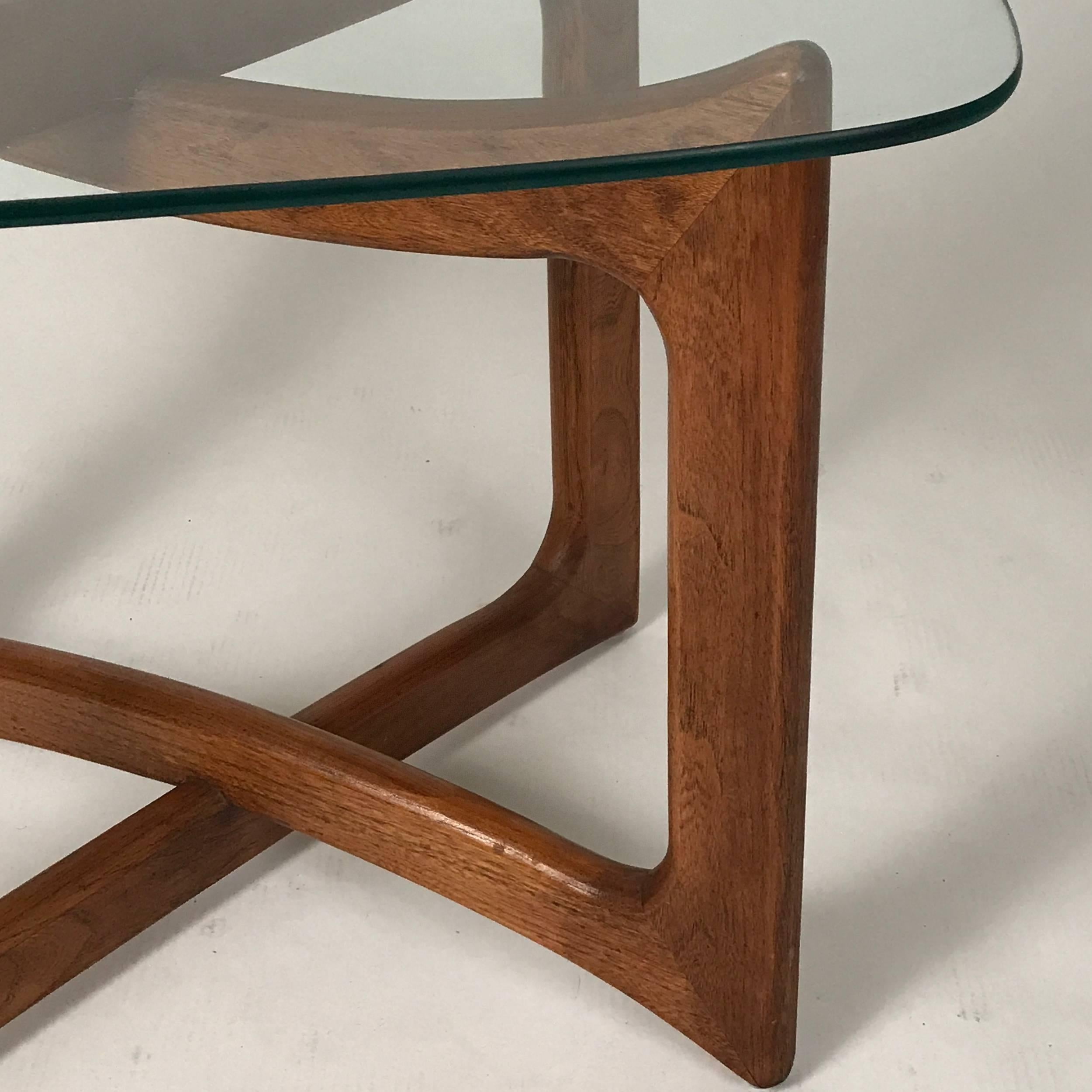 American Sculptural X-Base Adrian Pearsall for Craft Associates Walnut and Glass Table