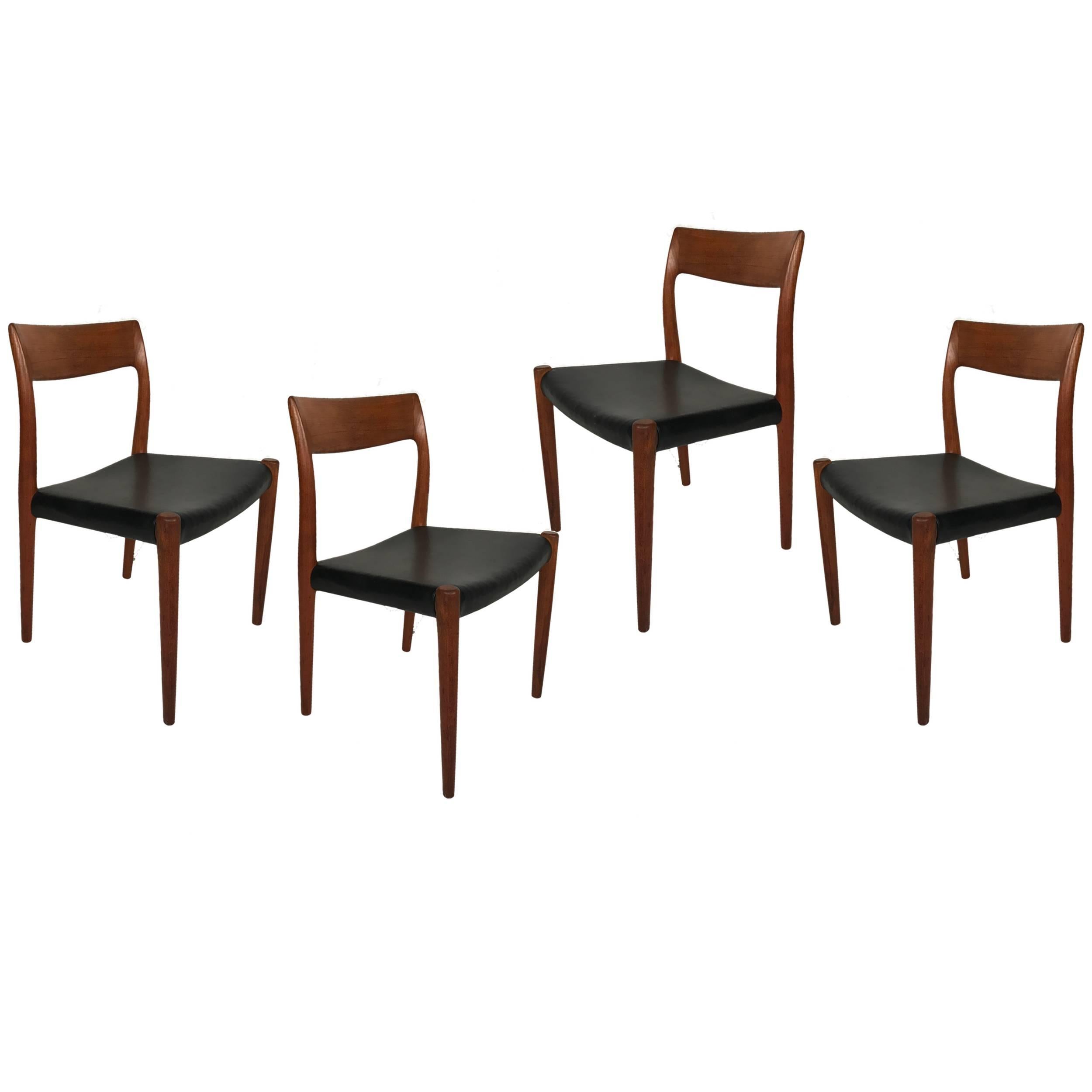Set of Four Niels Otto Møller Number 77 Teak and Leather Dining Chairs