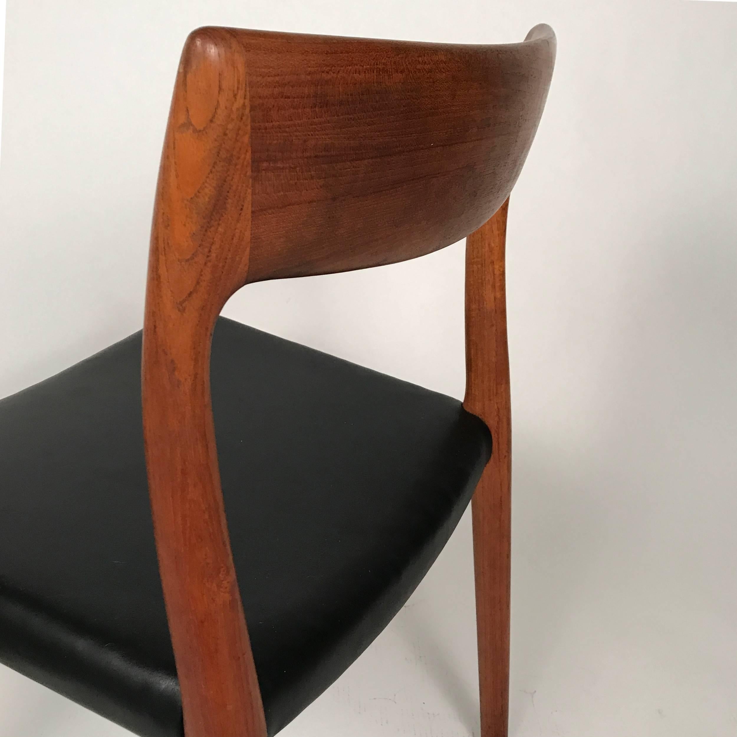 Mid-20th Century Set of Four Niels Otto Møller Number 77 Teak and Leather Dining Chairs