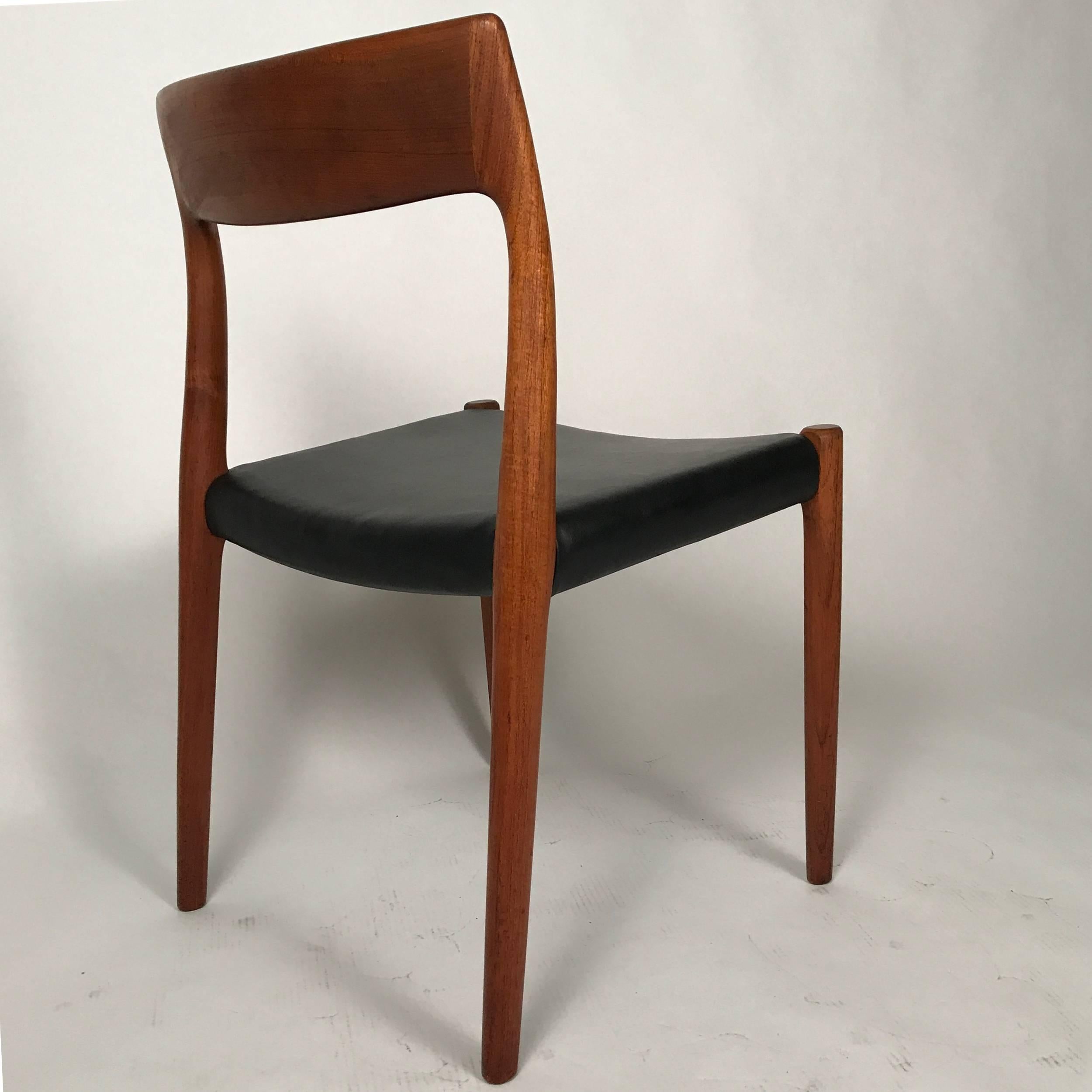 Set of Four Niels Otto Møller Number 77 Teak and Leather Dining Chairs 1