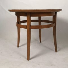 Sleek Circular Drexel Meridian Pecan and Italian Travertine End Table or Stand