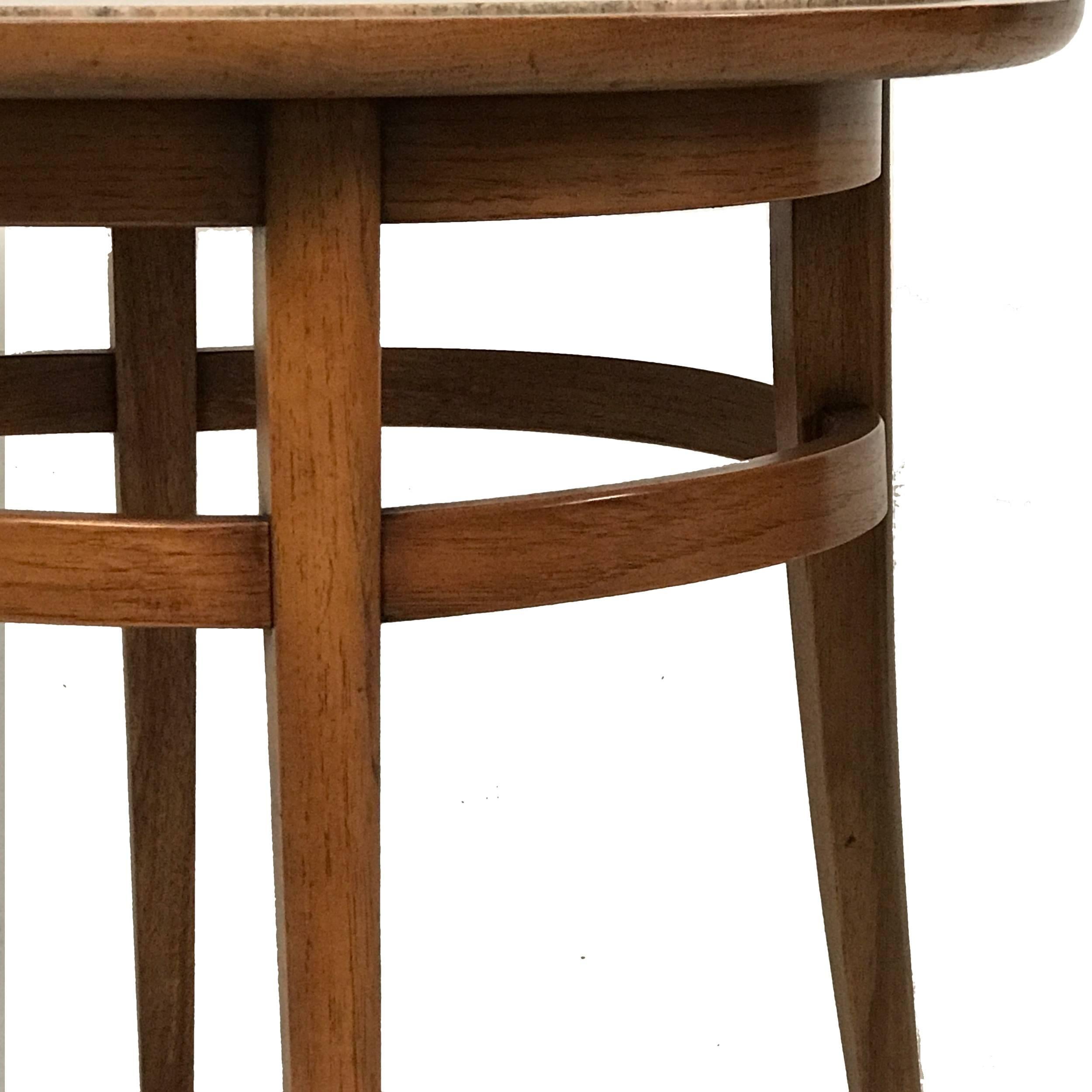 American Sleek Circular Drexel Meridian Pecan and Italian Travertine End Table or Stand