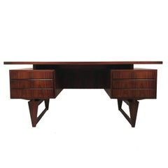 Retro Danish Modern Sculptural Architectural Rosewood Executive Desk by Illum Wikkelsø