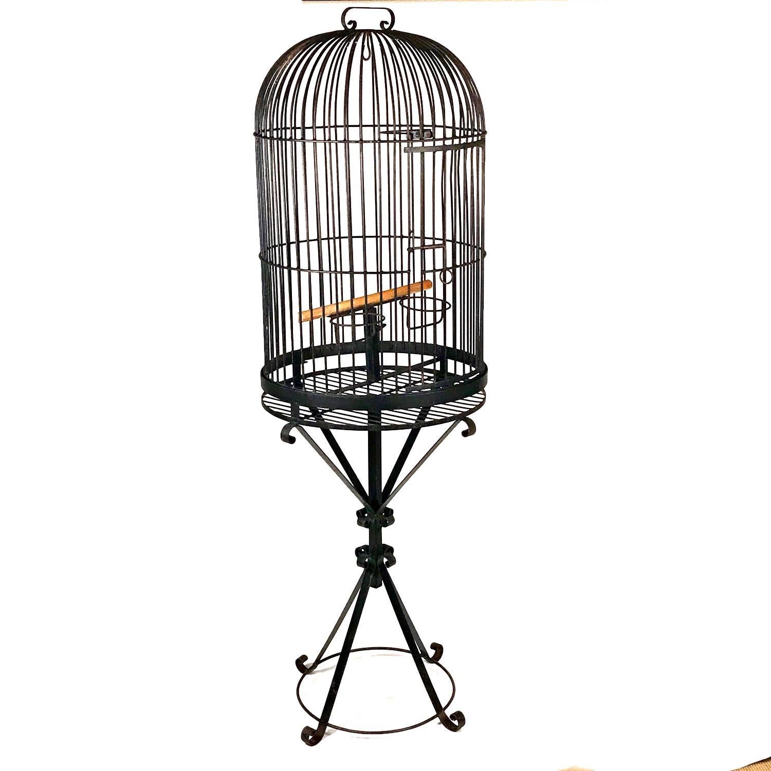 Early American wrought iron birdcage.