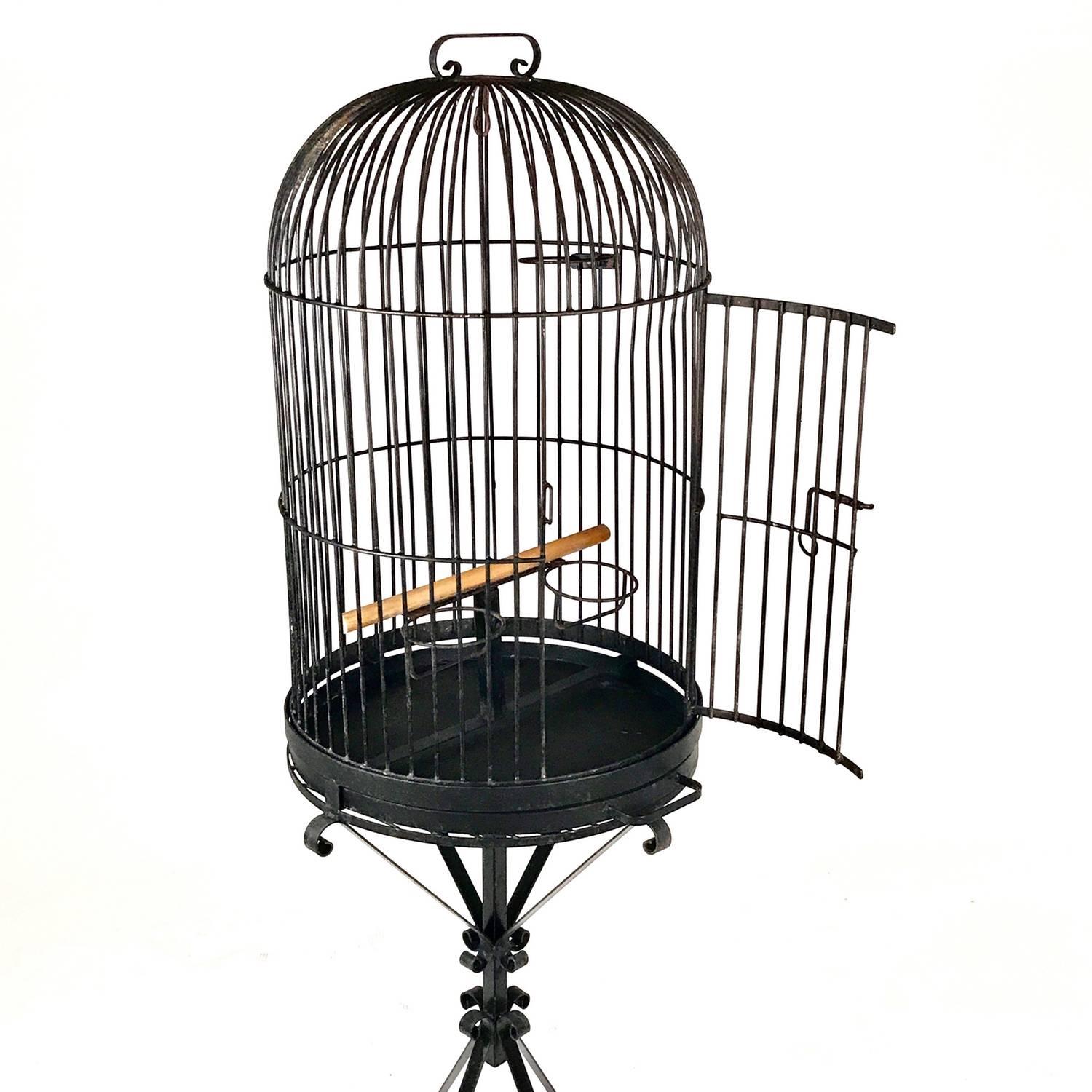 Monumental Wrought Iron Parrot Birdcage on Pedestal, Early 20th Century 1