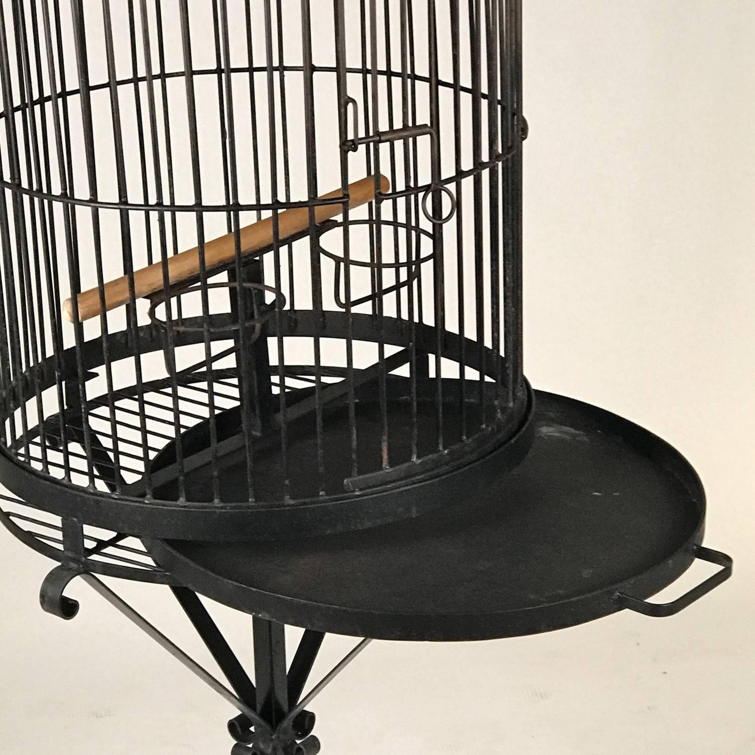 Monumental Wrought Iron Parrot Birdcage on Pedestal, Early 20th Century In Good Condition In Hudson, NY