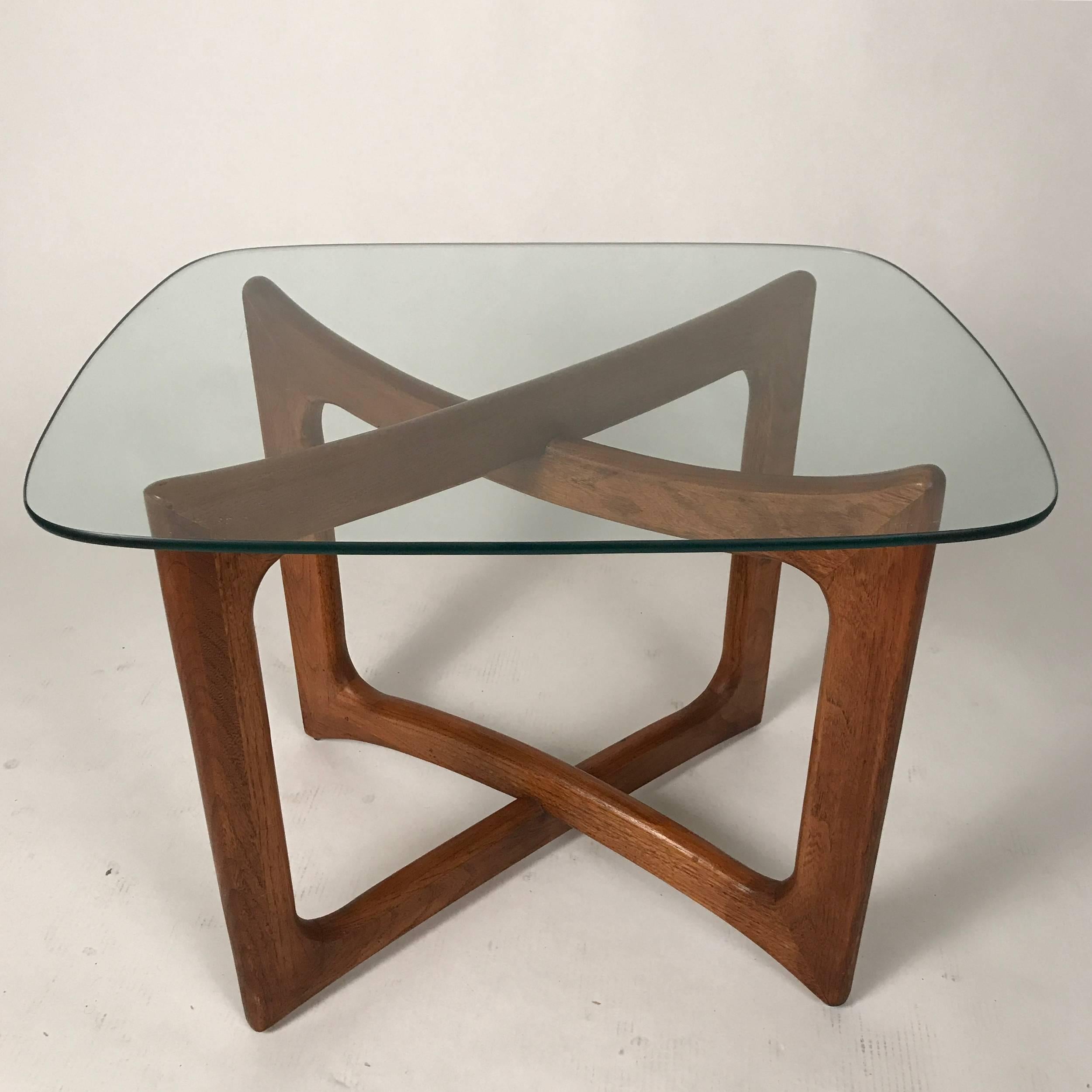 Mid-Century Modern Sculptural X-Base Adrian Pearsall for Craft Associates Walnut and Glass Table