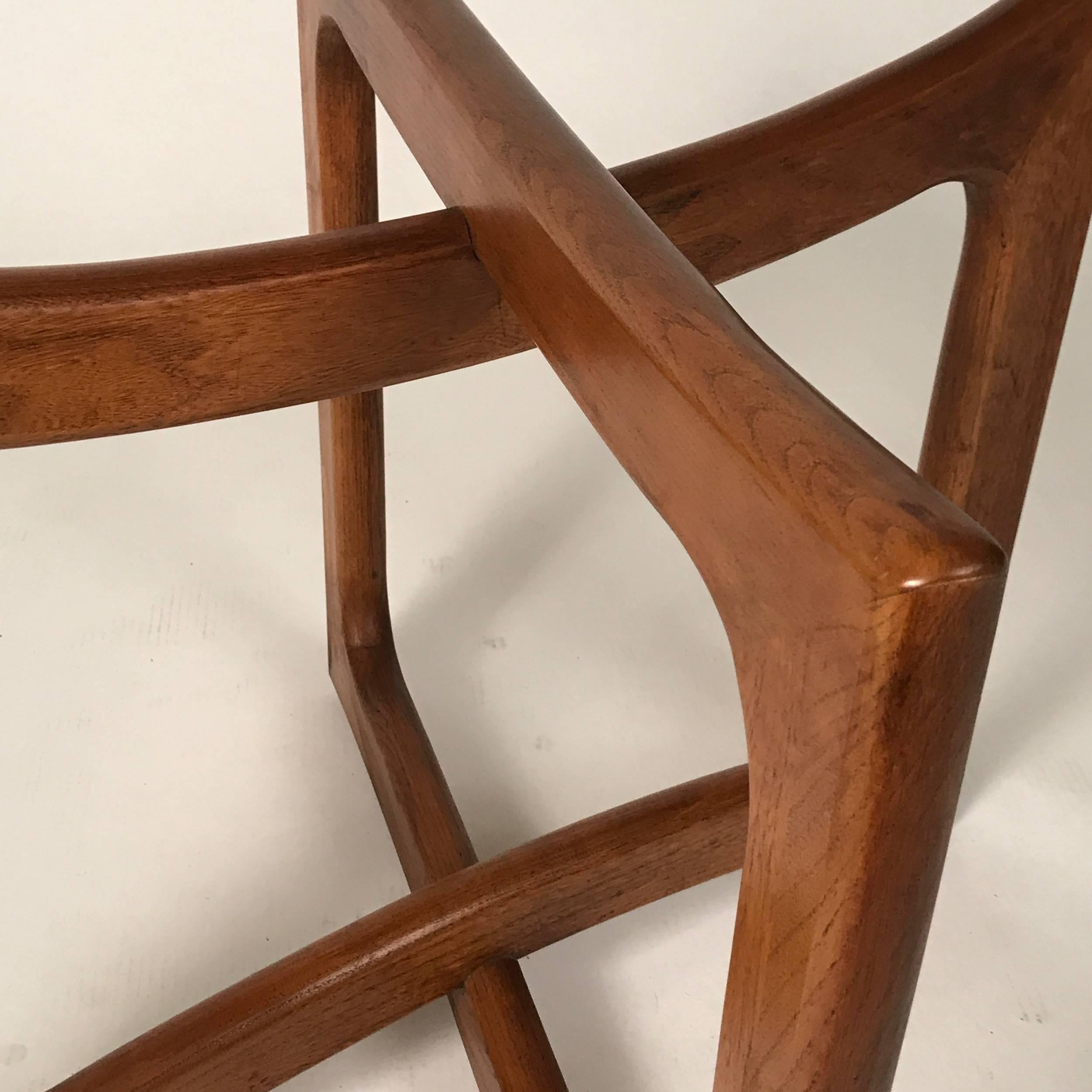 Carved Sculptural X-Base Adrian Pearsall for Craft Associates Walnut and Glass Table