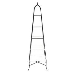 Tommi Parzinger Style Wrought Iron and Milk Glass Etagere 1