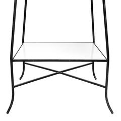 Decorative Tommi Parzinger Style Wrought Iron and Milk Glass Etagere Tower Shelf