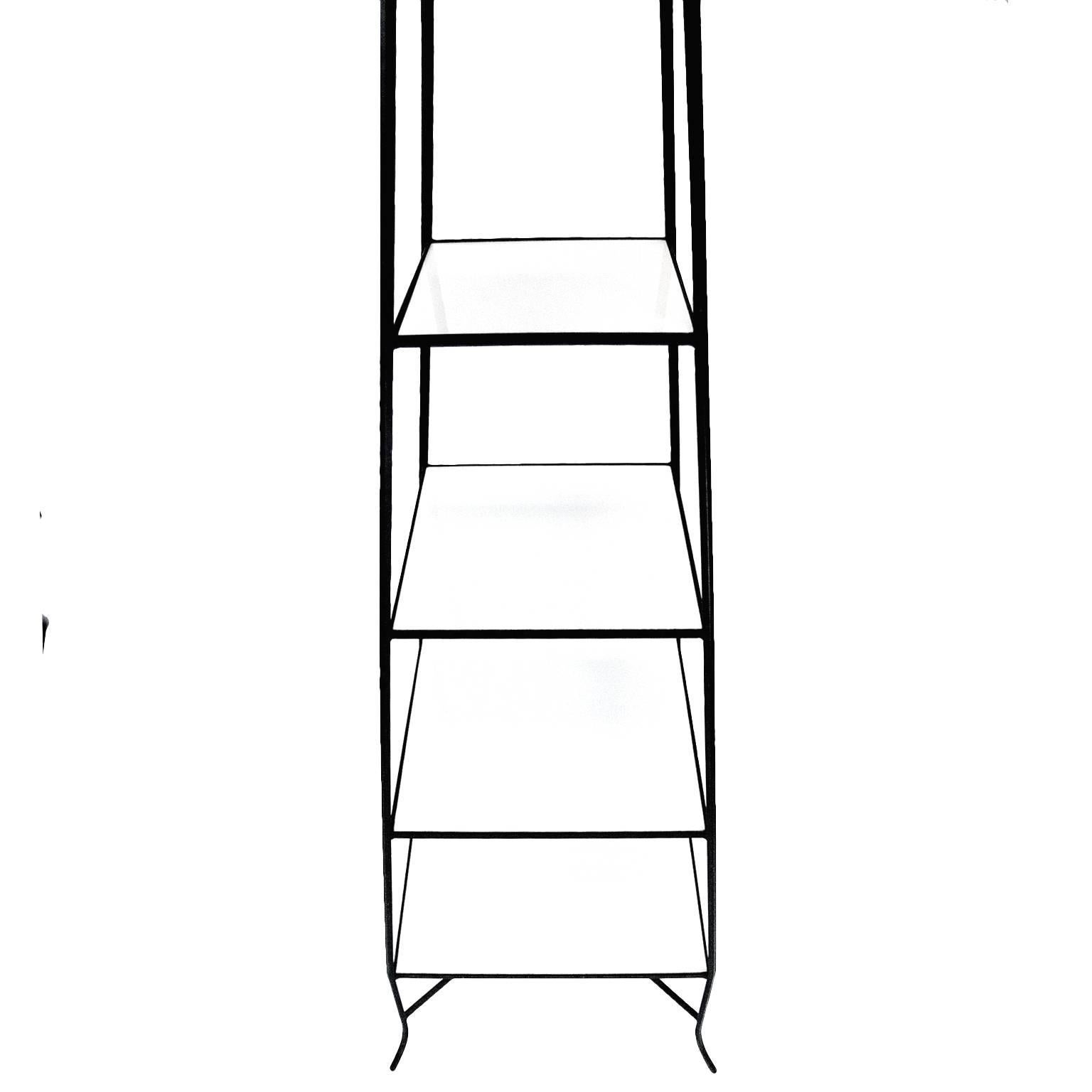 Decorative Tommi Parzinger Style Wrought Iron and Milk Glass Etagere Tower Shelf In Excellent Condition In Hudson, NY