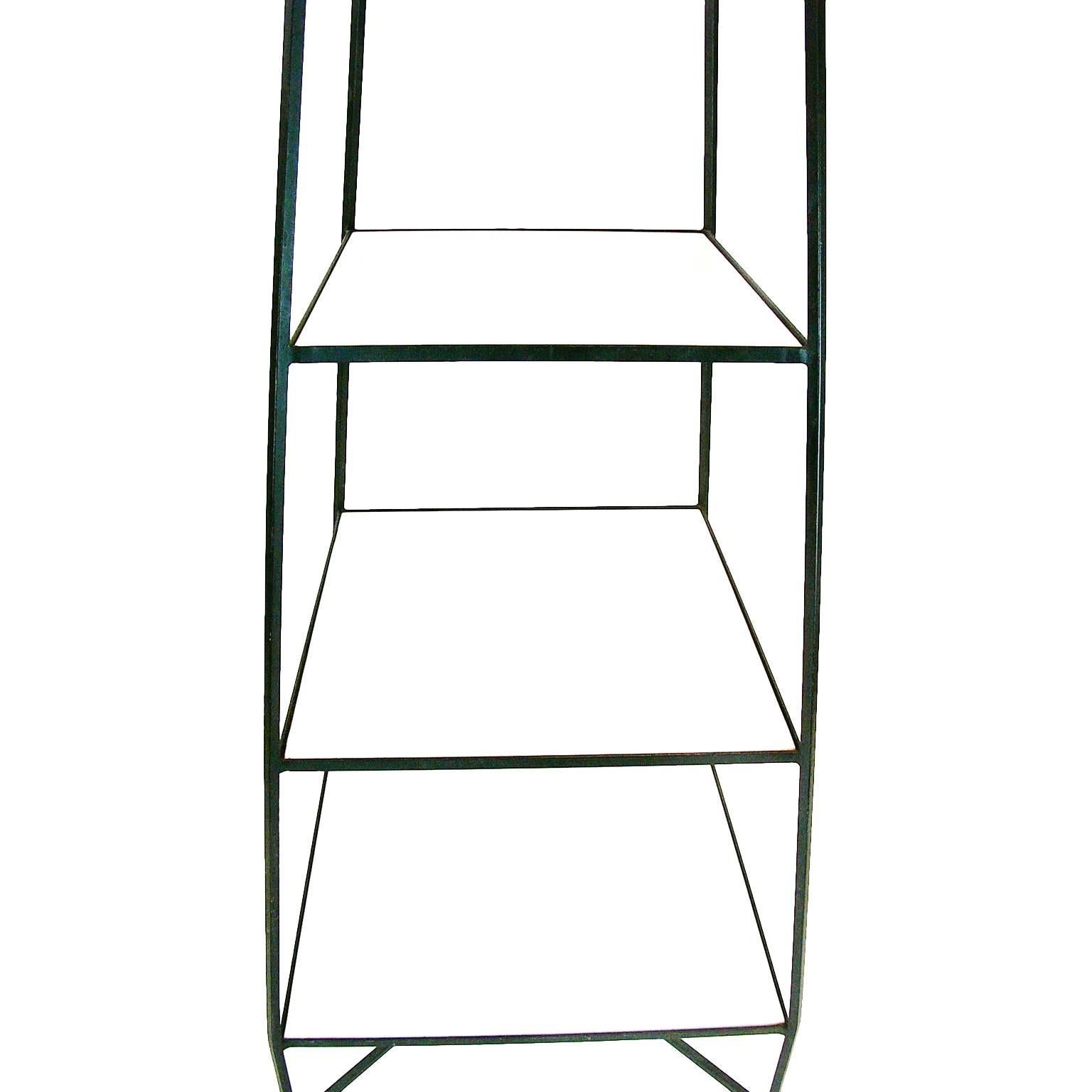Mid-20th Century Decorative Tommi Parzinger Style Wrought Iron and Milk Glass Etagere Tower Shelf
