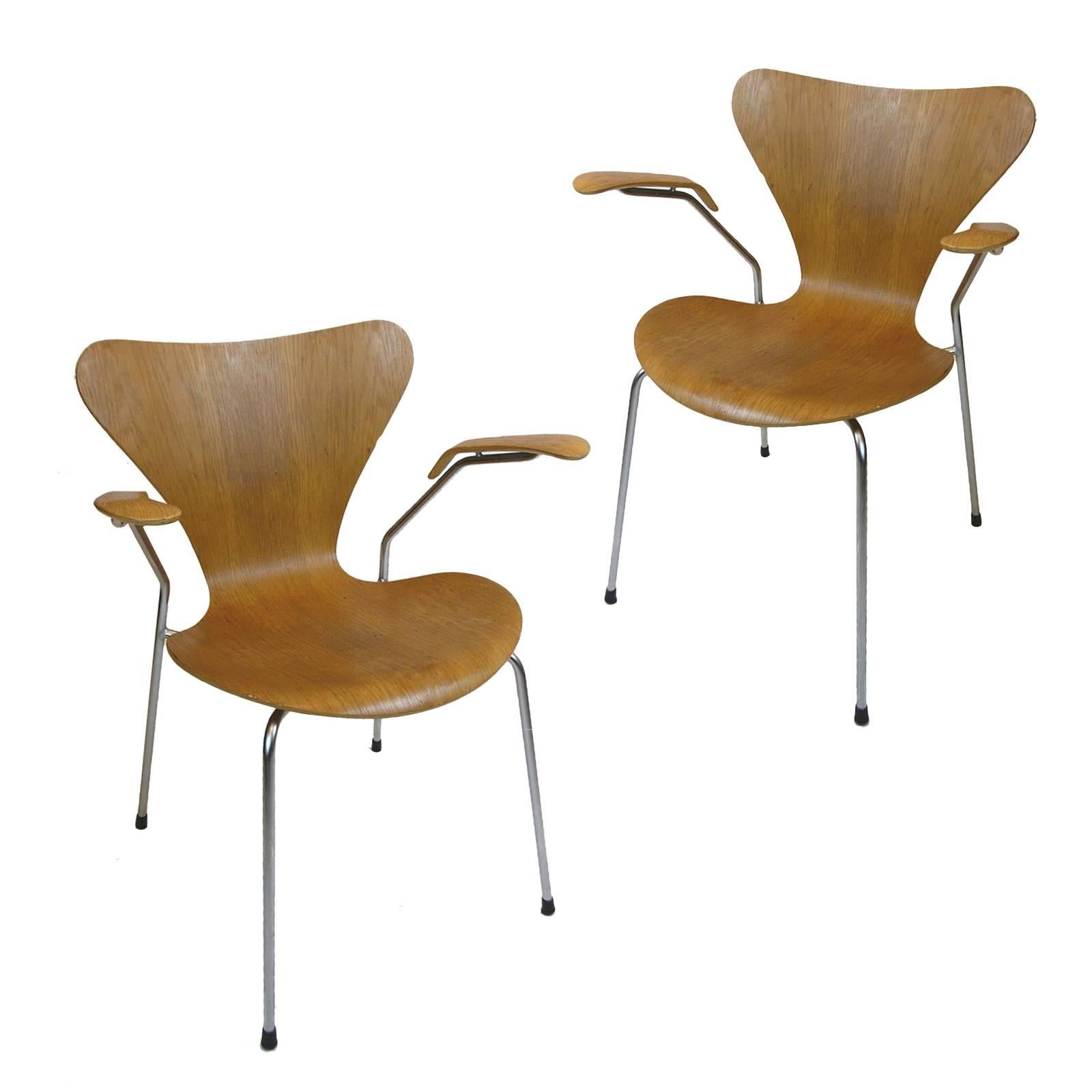  Bent Plywood Oak Arne Jacobsen Series Seven-Arm Chairs for Fritz Hansen
