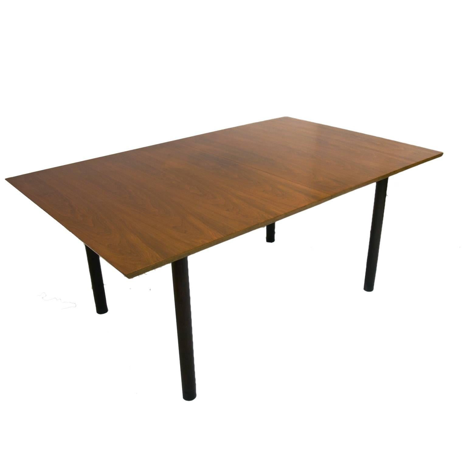 Mid-Century Modern Edward Wormley for Dunbar Walnut Extension Dining Table w Leather Wrapped Feet
