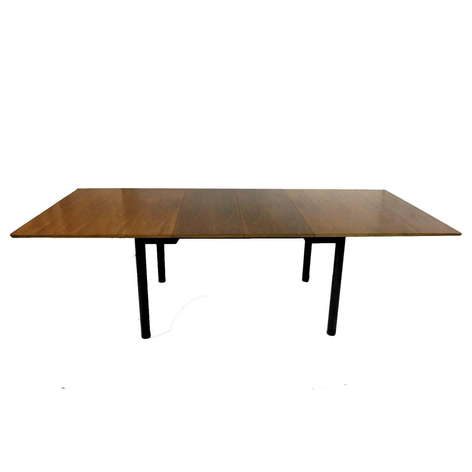 Edward Wormley for Dunbar Walnut Extension Dining Table w Leather Wrapped Feet 1