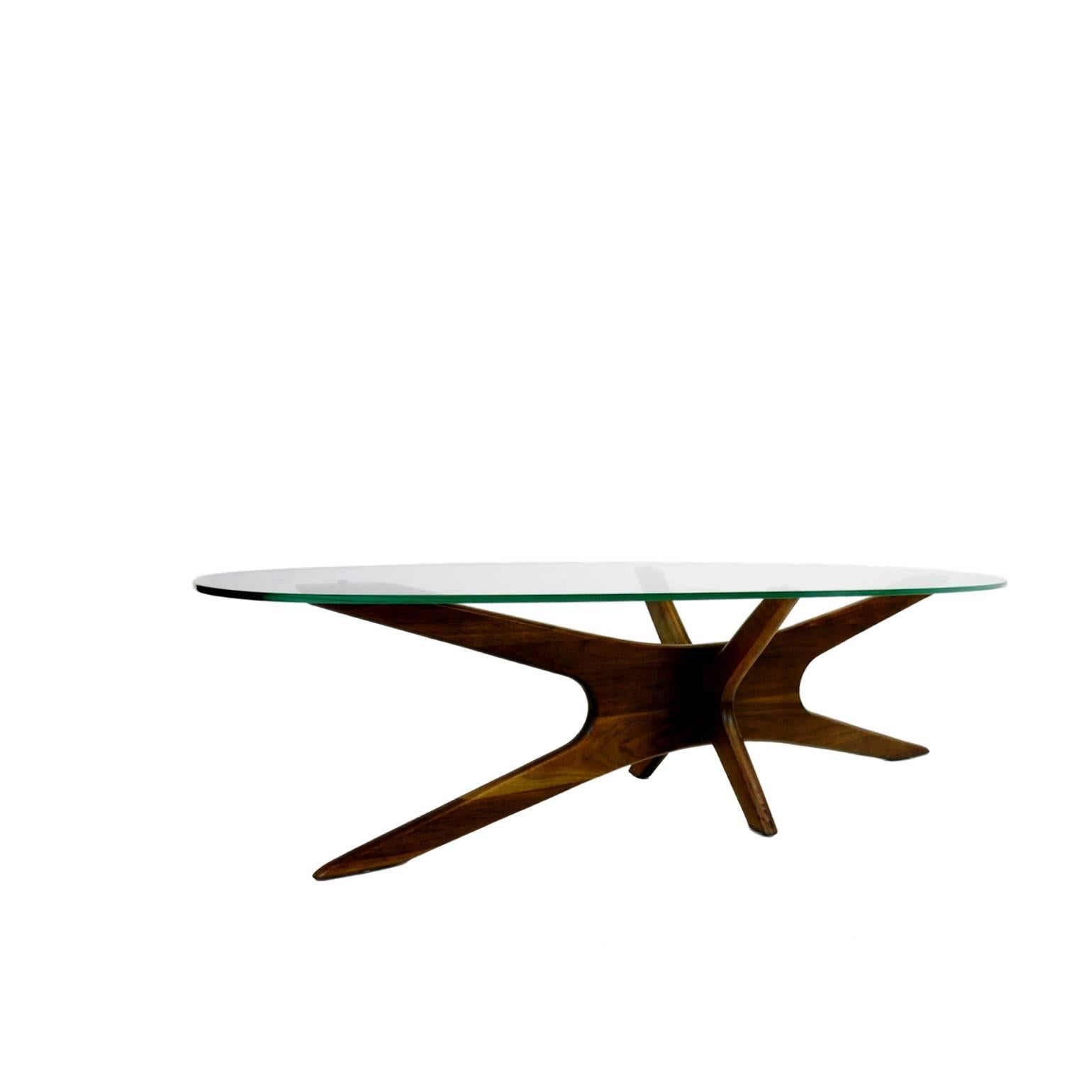 Model # 893 TGO table for Craft Associates. Walnut base with glass top.