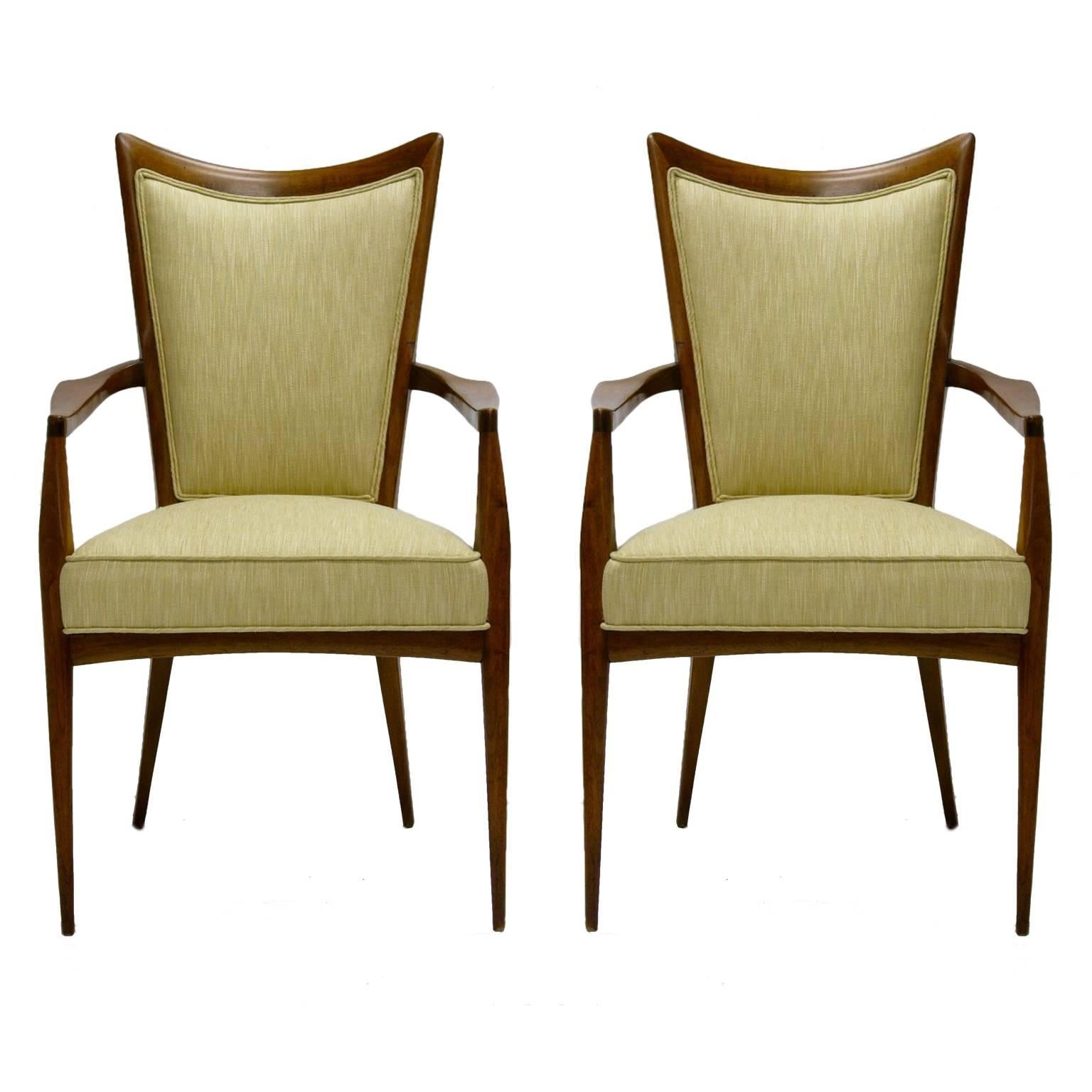 Stunning Pair of Sculptural Mahogany and Silk Chairs by Melchiorre Bega