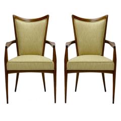 Stunning Pair of Sculptural Mahogany and Silk Chairs by Melchiorre Bega