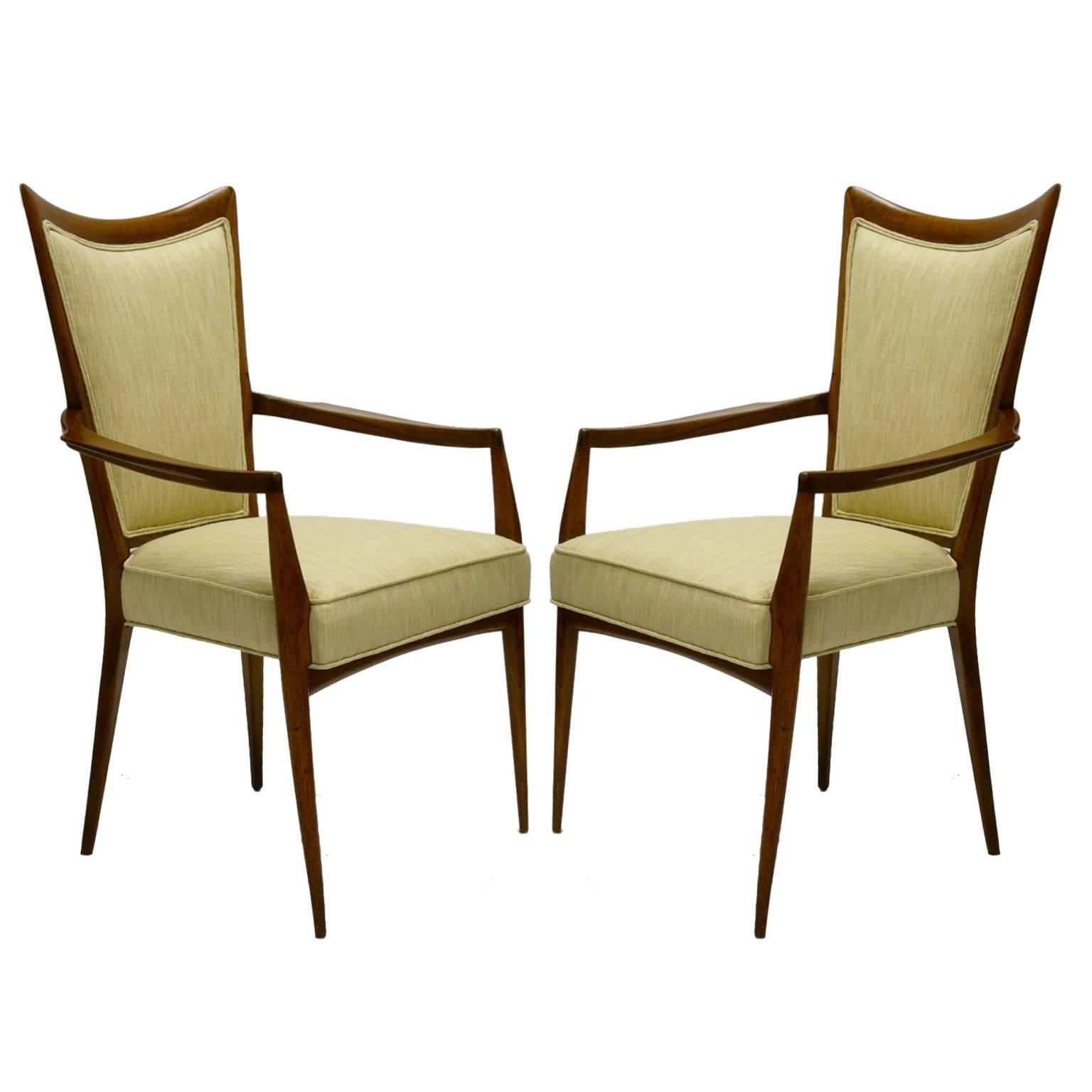 Stunning Pair of Sculptural Mahogany and Silk Chairs by Melchiorre Bega In Excellent Condition In Hudson, NY