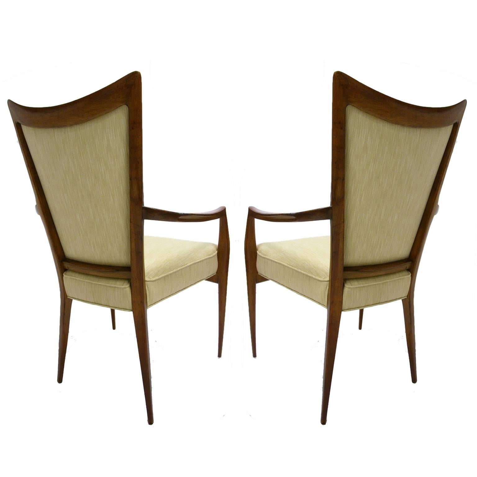Italian Stunning Pair of Sculptural Mahogany and Silk Chairs by Melchiorre Bega