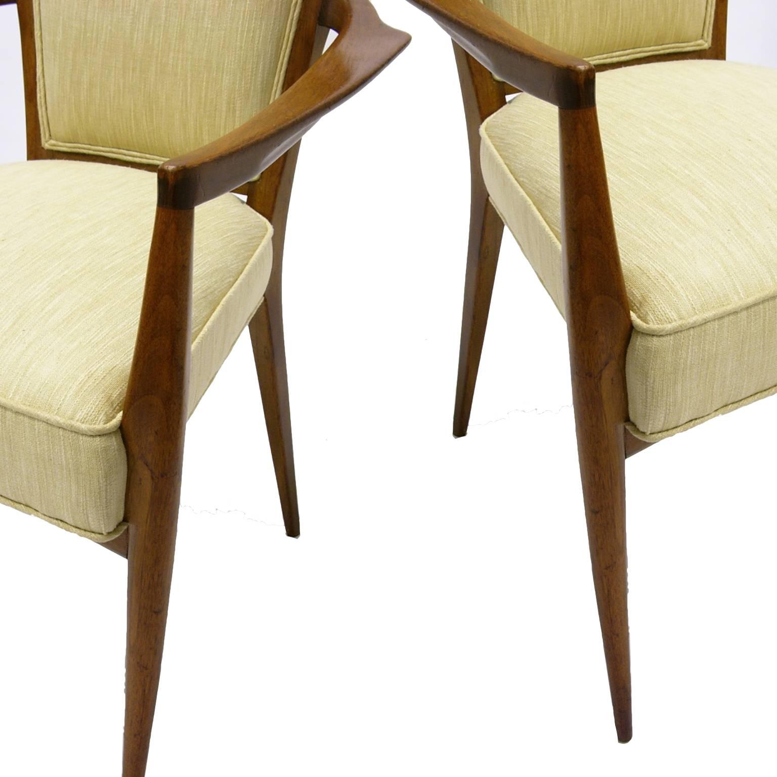 Mid-Century Modern Stunning Pair of Sculptural Mahogany and Silk Chairs by Melchiorre Bega