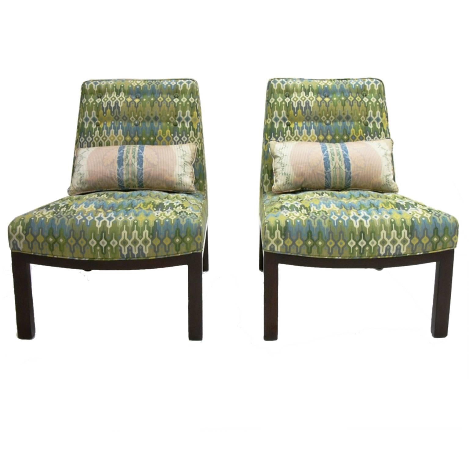 Mid-Century Modern Pair of Newly Upholstered Slipper Chairs by Edward Wormley for Dunbar Geometric 