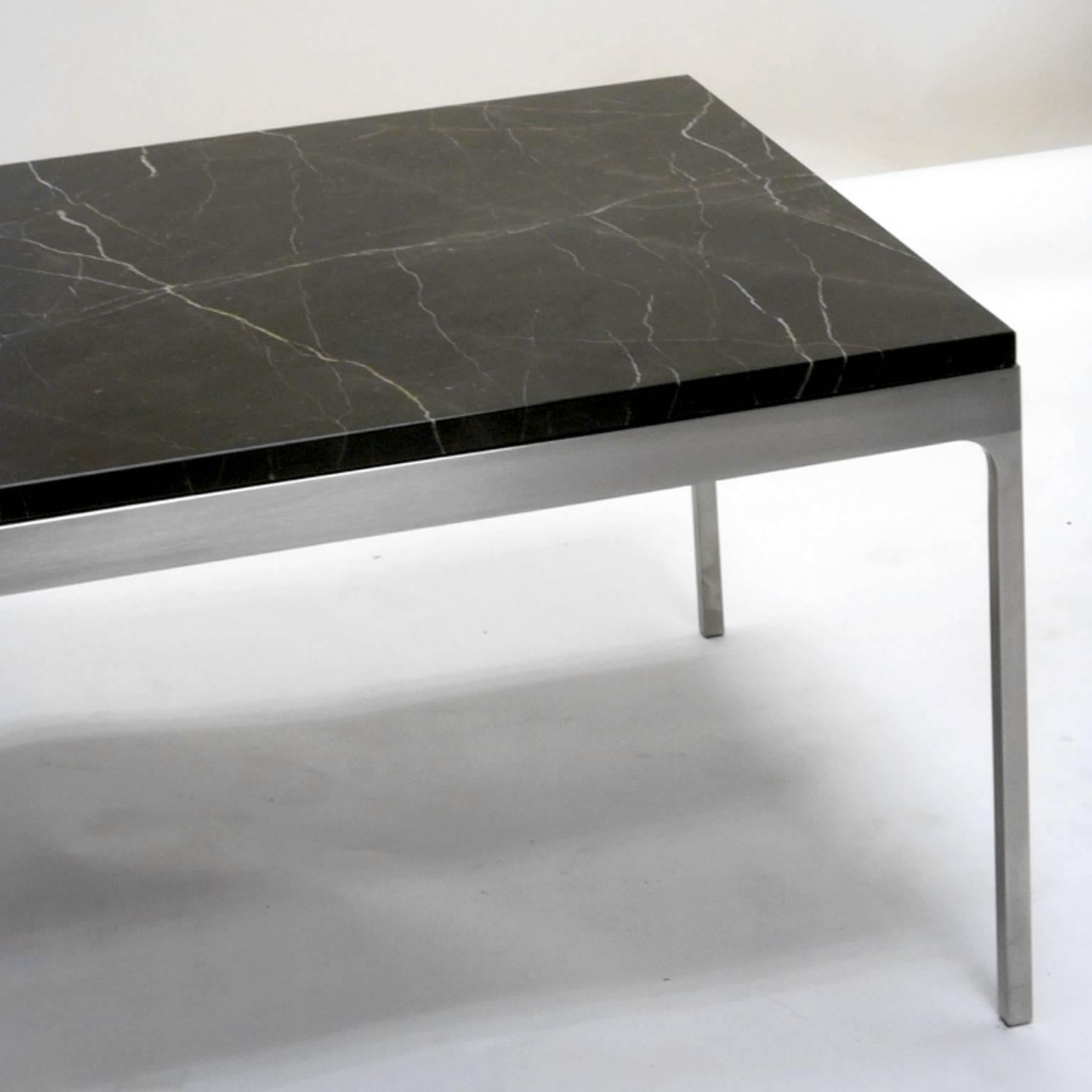 Mid-Century Modern Nicos Zographos Steel and Black Marble Nero Marquina Coffee or Cocktail Table