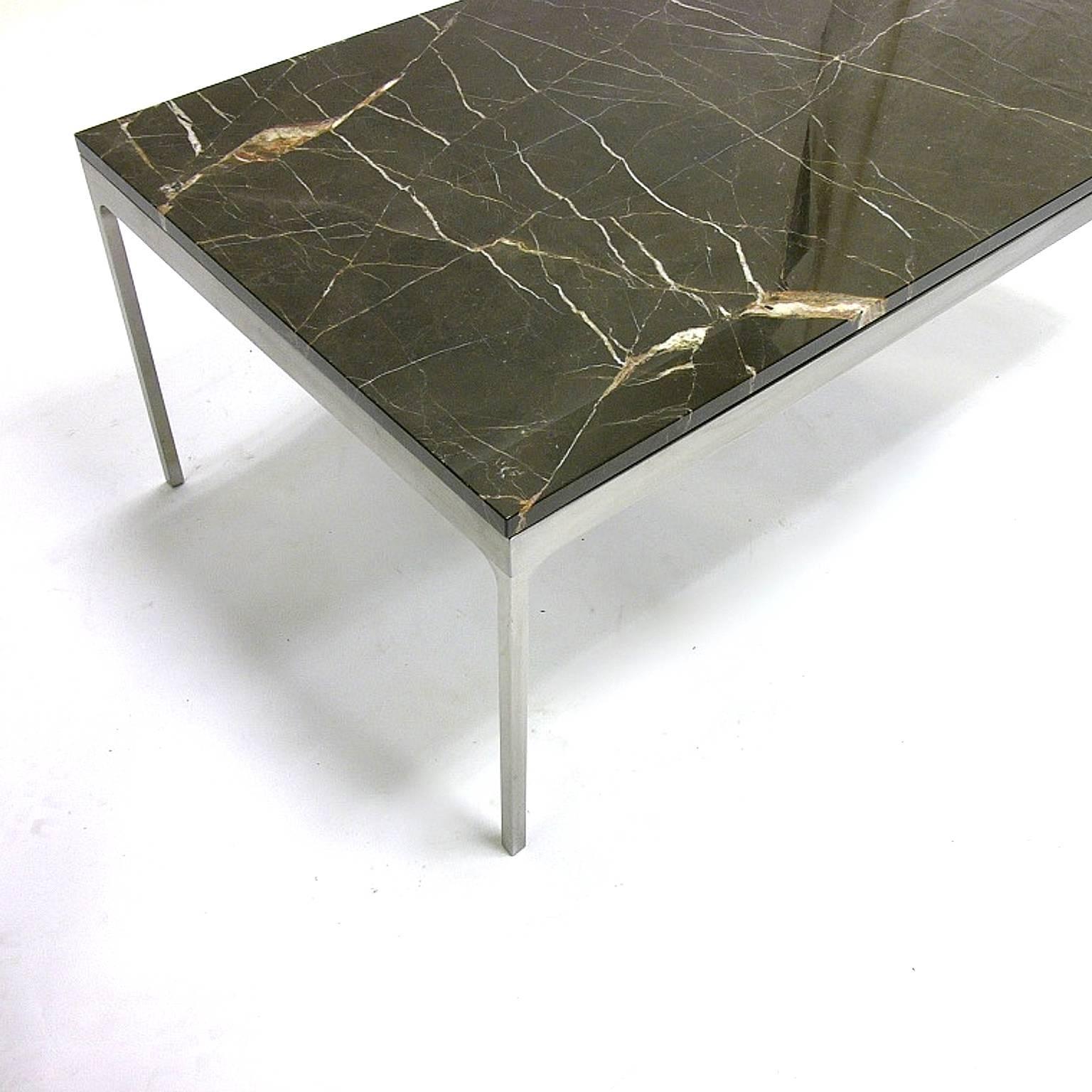 American Nicos Zographos Steel and Black Marble Nero Marquina Coffee or Cocktail Table