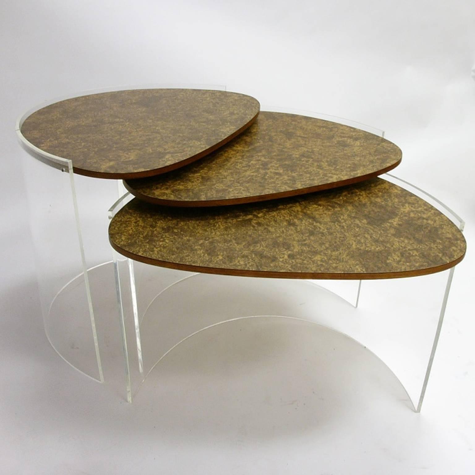 American Vladimir Kagan Lucite and Burled Design Nesting Tables