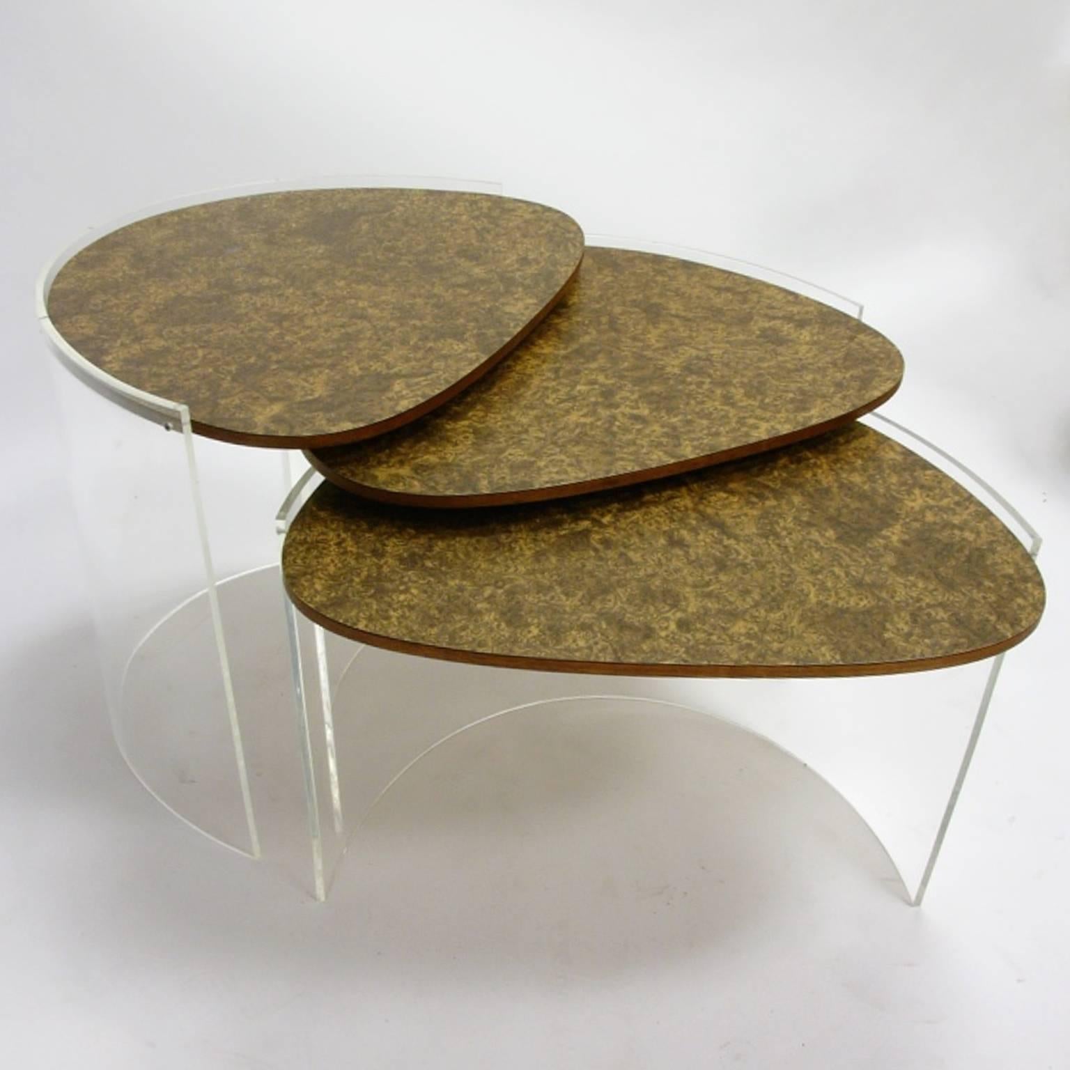 Mid-Century Modern Vladimir Kagan Lucite and Burled Design Nesting Tables