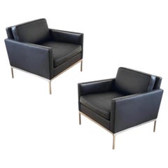 Fauteuil « Parsons Club » rare en cuir noir Nicos Zographos et aluminium brossé – 2 exemplaires disponibles
