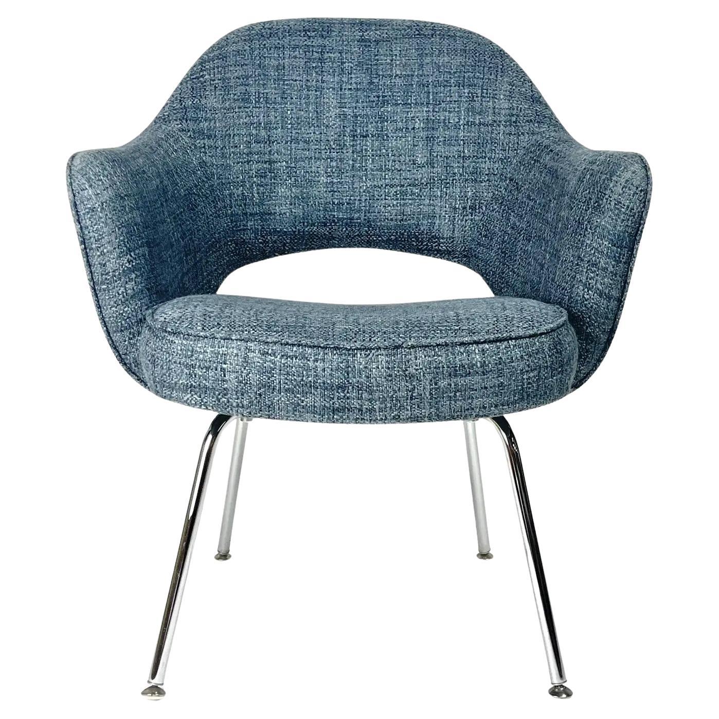KNOLL Eero Saarinen Executive Armchair- Textured Blue Knoll Upholstery