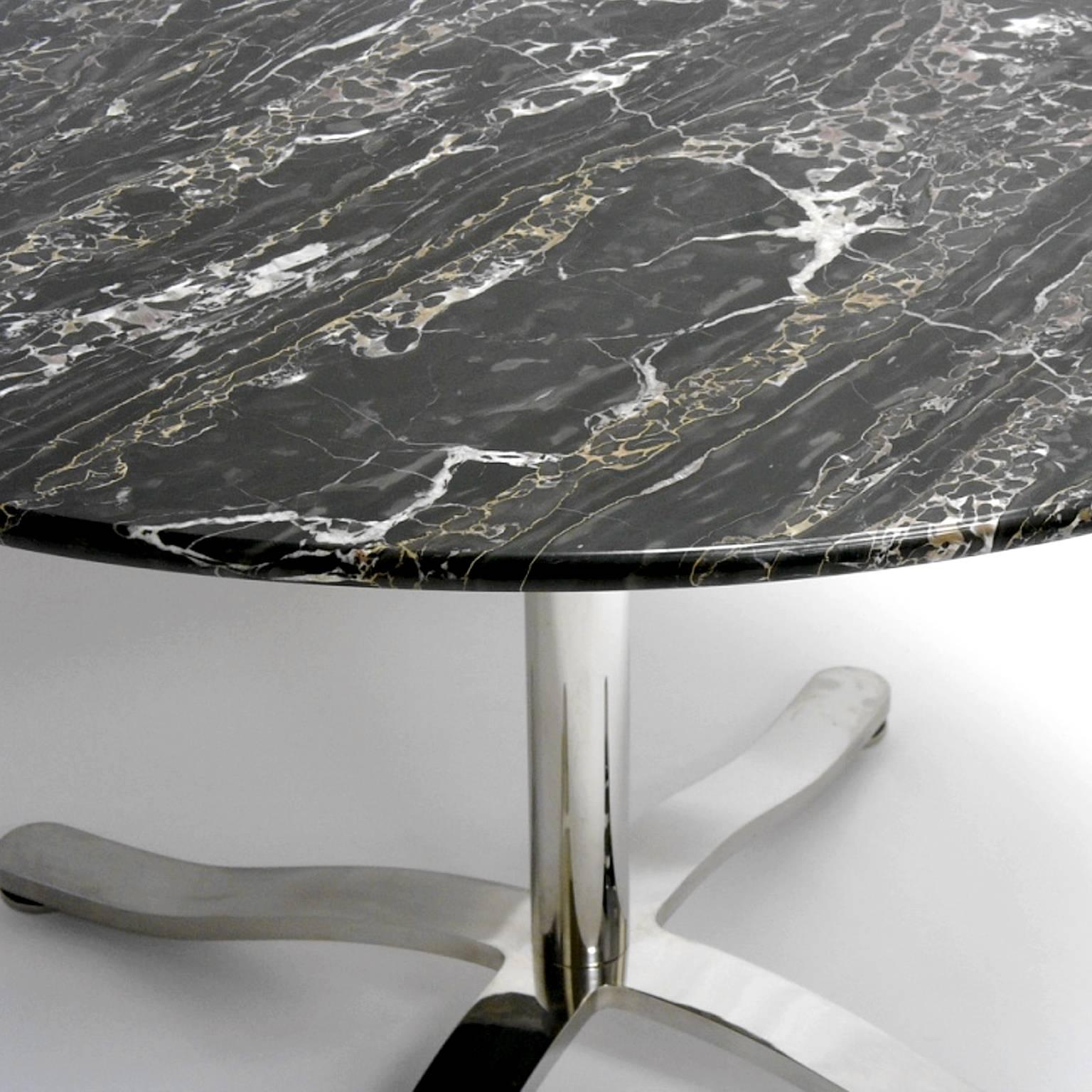 American Nicos Zographos Alpha Pedestal Table with Stunning Black Marble Top