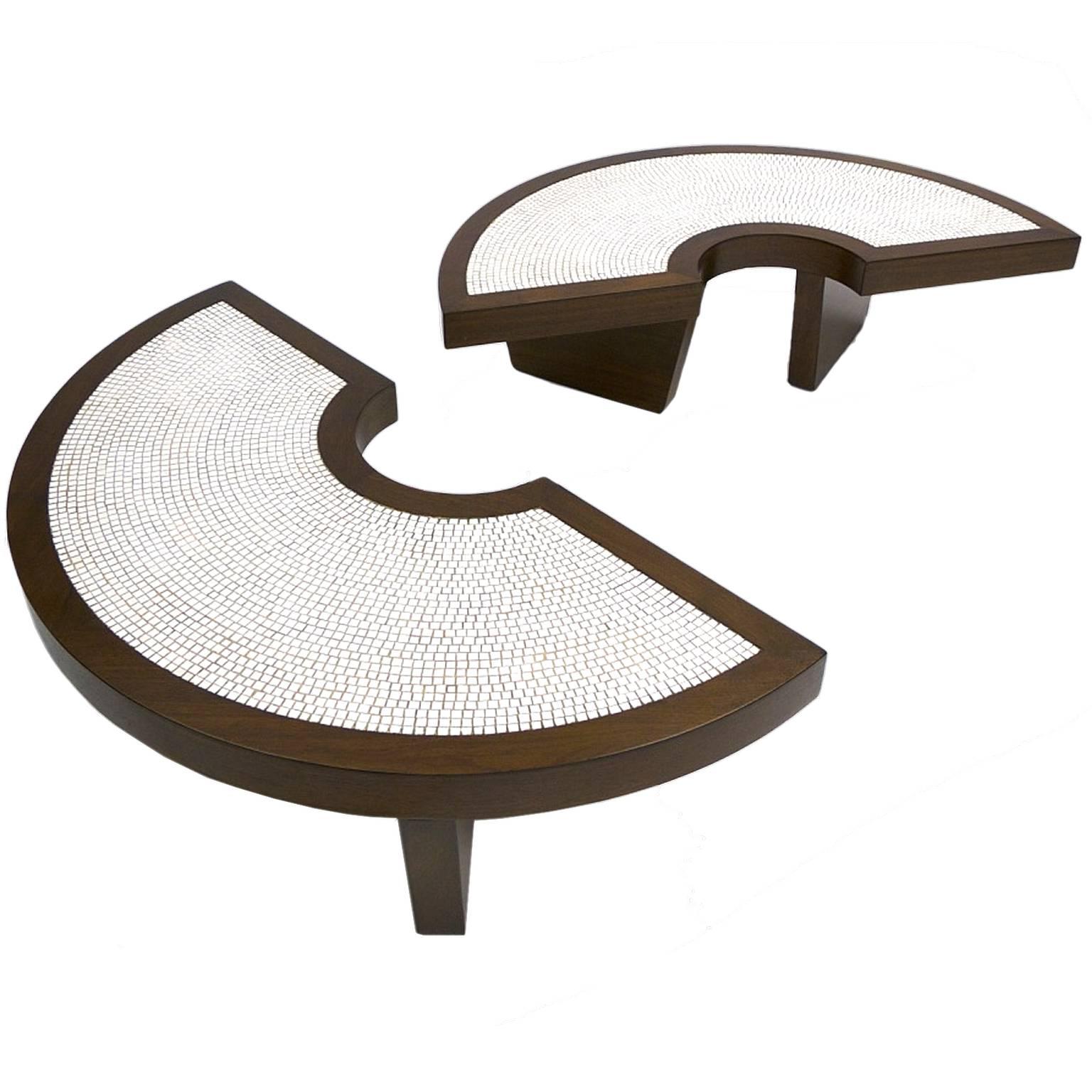 American Rare Mosaic S-Top or Round Harvey Probber Two-Piece Nucleus Cocktail Table