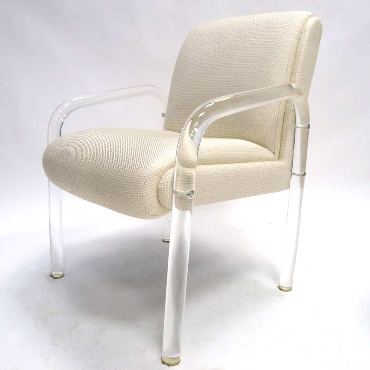 Woven Pair  Heavy Leon / Lion in the Frost Lucite Armchairs with New White Upholstery