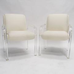 Pair  Heavy Leon / Lion in the Frost Lucite Armchairs with New White Upholstery