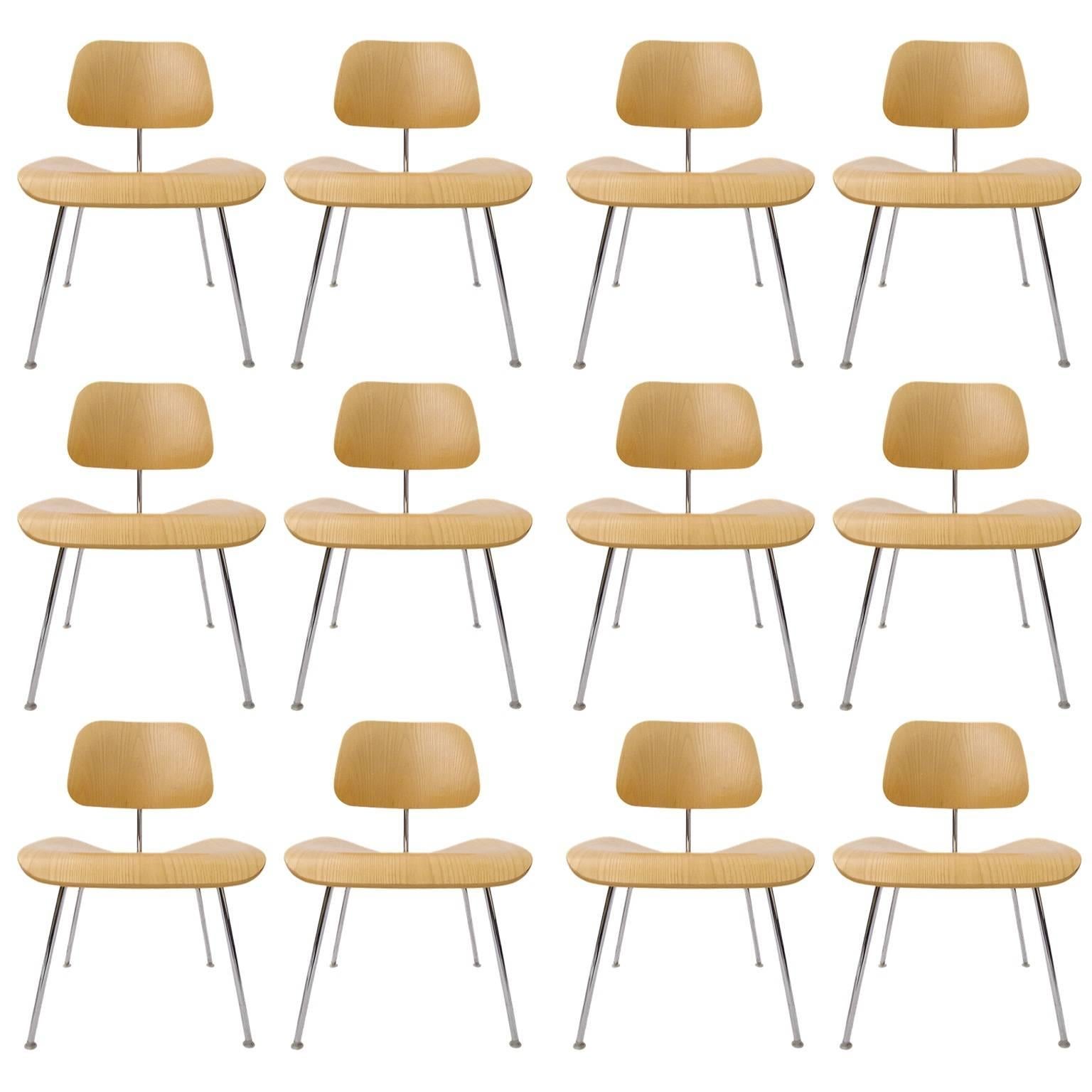Many Charles Eames DCM Bent Plywood & Steel Chairs for Herman Miller White Ash