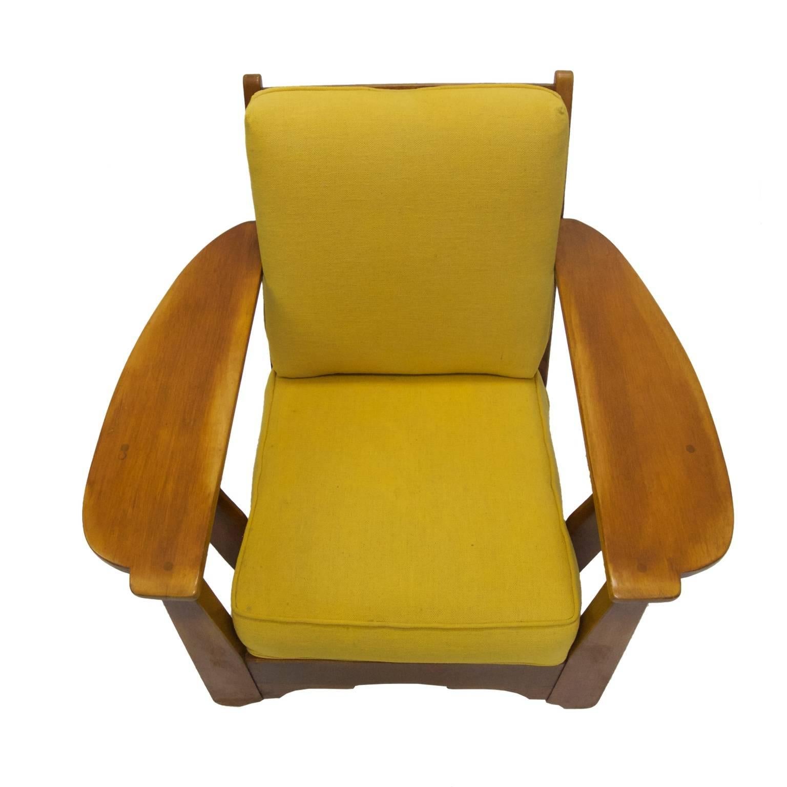 American Cushman Wide Paddle Arm Lounge Chair in Rock Maple by Herman De Vries