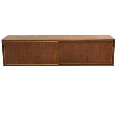 Vintage Florence Knoll Wall Hanging Credenza in Walnut with Cane Doors and Oak Shelves