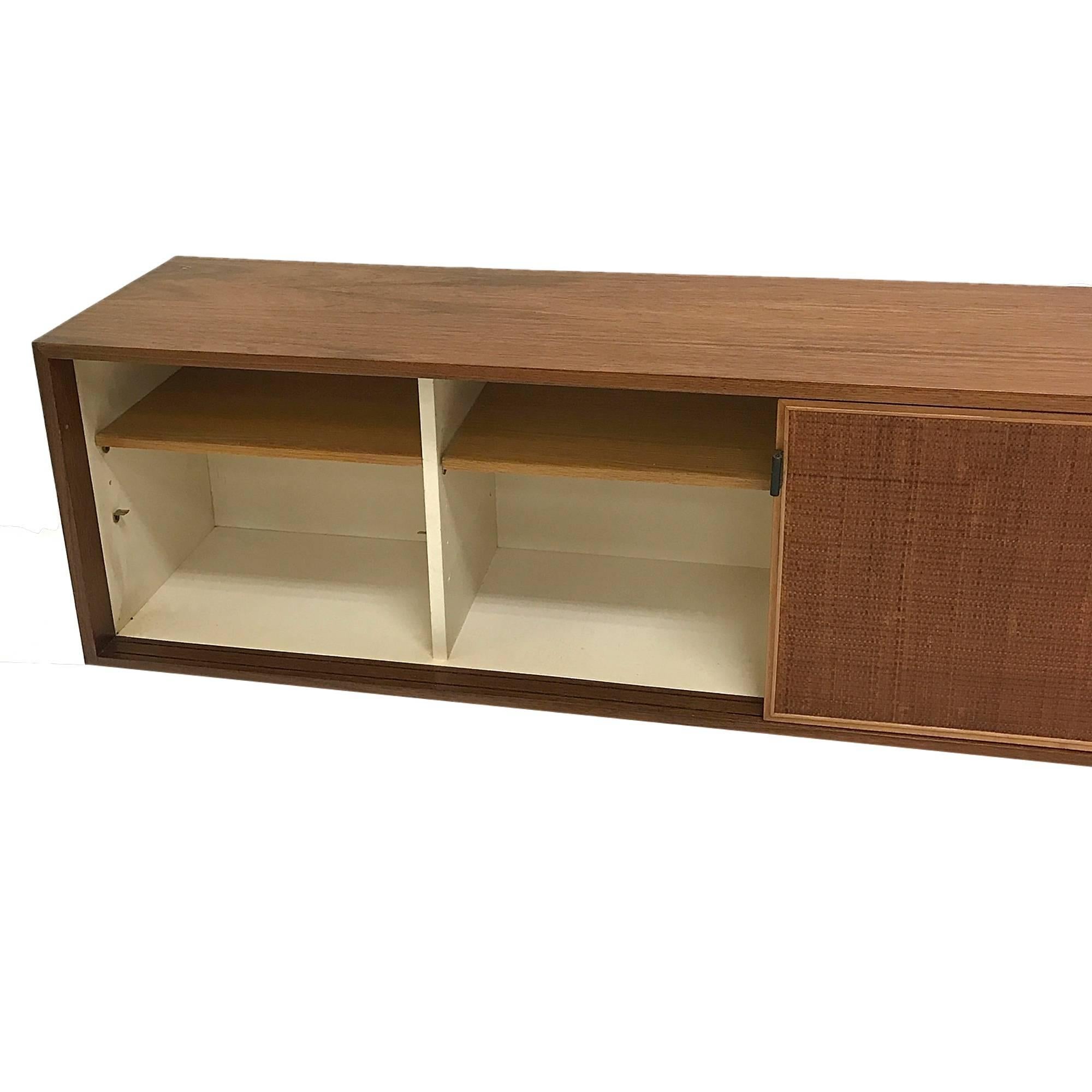 20th Century Florence Knoll Wall Hanging Credenza in Walnut with Cane Doors and Oak Shelves