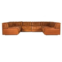 Versatile 1970s De Sede Cognac Patchwork Leather DS11 Six-Piece Sectional