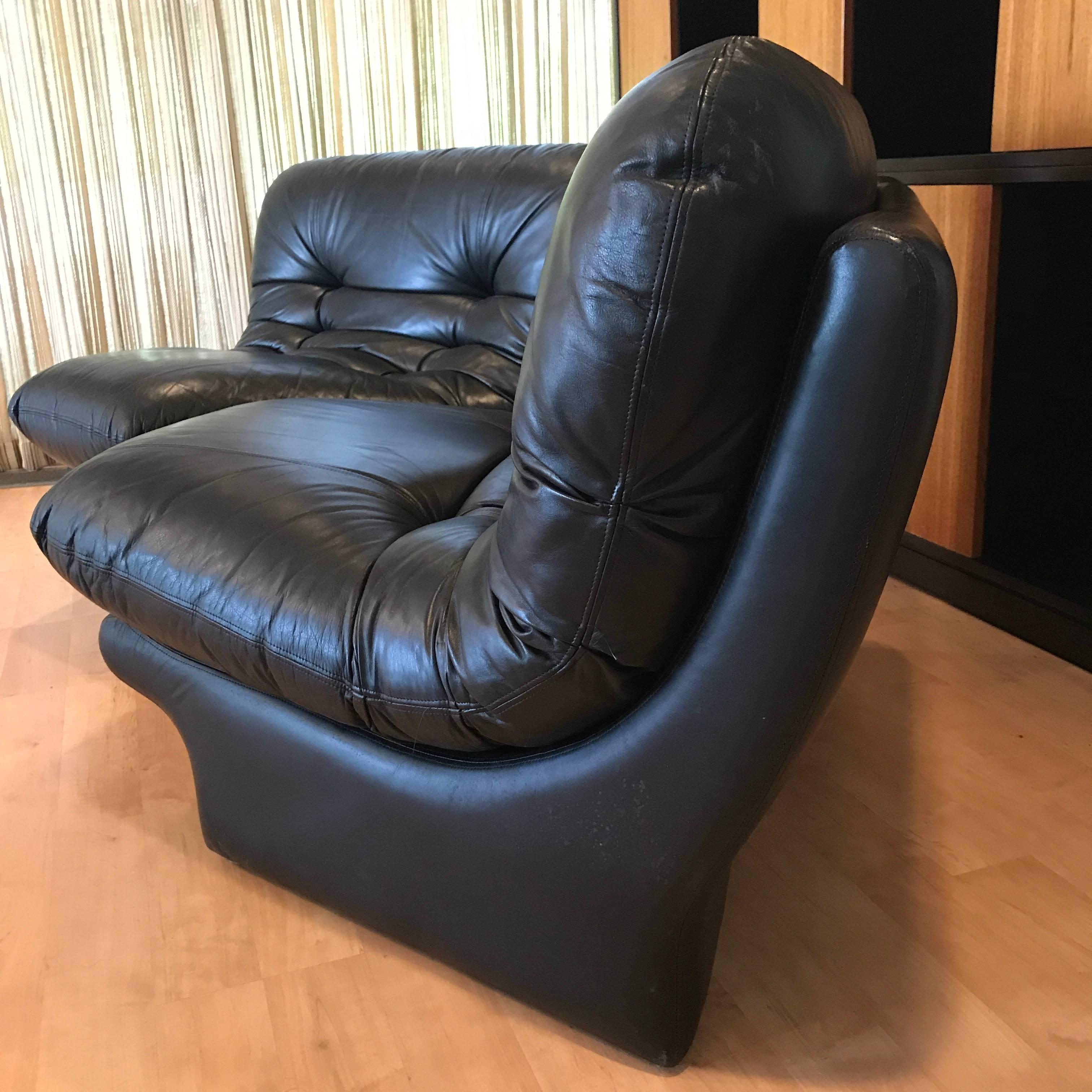 Pair Stunning 1970s Space Age Modern Black Wedge Leather Lounge Chairs  Preview 4