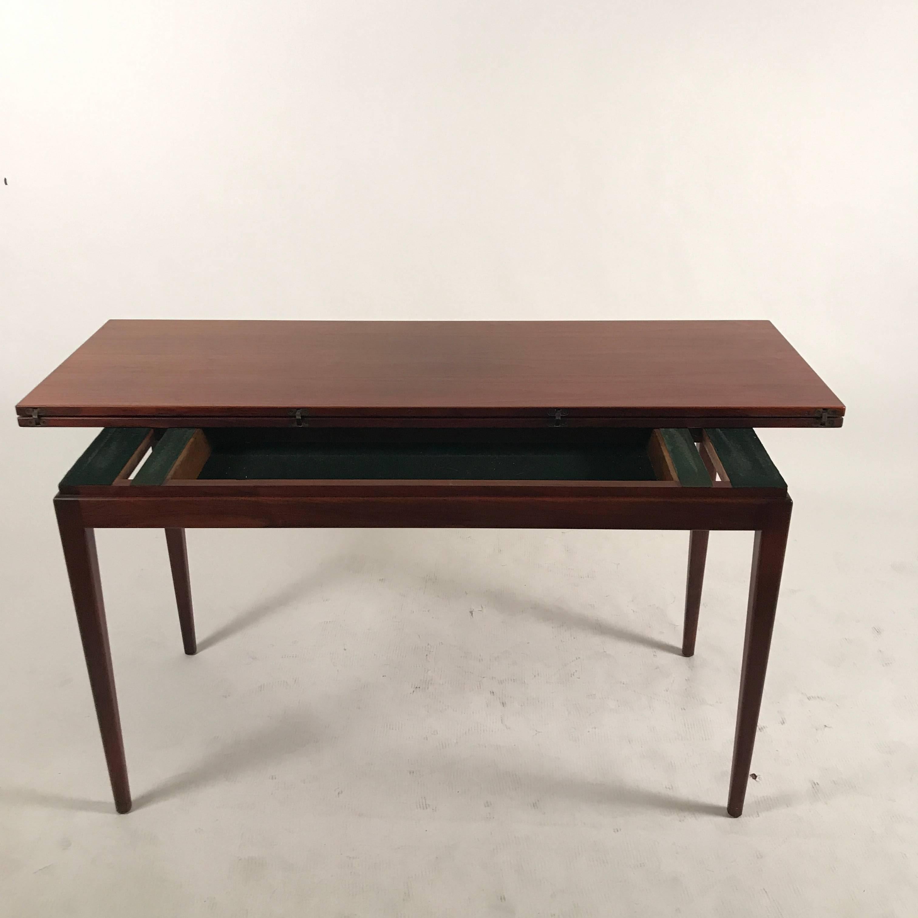 Walnut Jens Risom Convertible Flip-Top Console/Card or Dining Table W. Hidden Storage